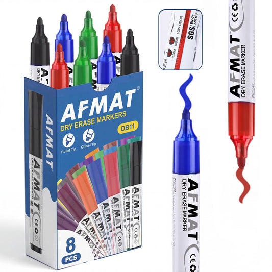 AFMAT Dry Erase Markers, Liquid Bullet Tip Whiteboard Markers with Visible Ink Window, Low Odor & Non-Toxic, 3X Large Capacity, No Residue for White Board, Classroom, Office, Home, 4 Colors, 8 Pack