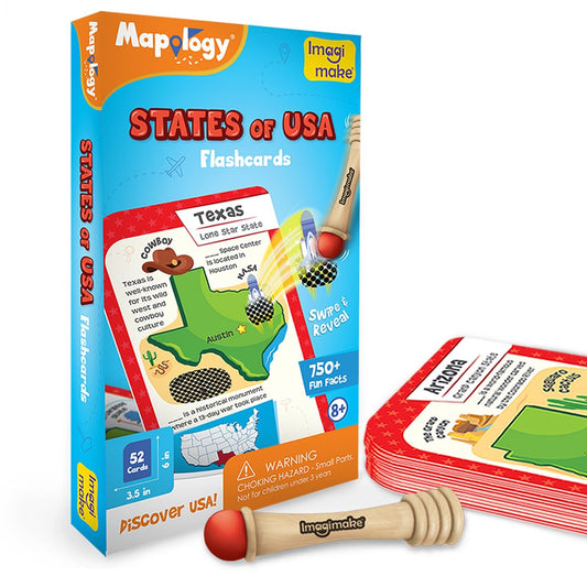 Imagimake Mapology USA Flash Cards | Learn United States Along with Flags and State Shapes | Ages 8-12 | Foam Jigsaw Puzzle, Fun Facts, Educational Toy for Kids | Gift for Christmas and Birthdays