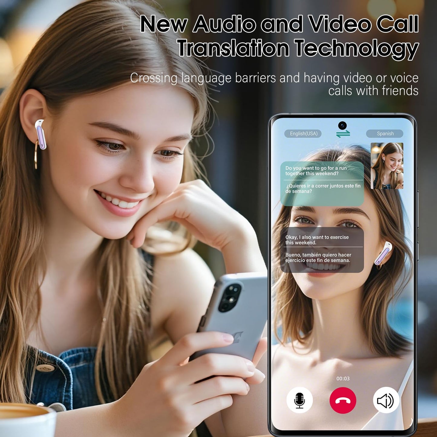 Csasan Ai Translation Earbuds Real Time, Translator Earbuds with 6 Translation Modes/164 Languages,No Subscription Required Translatior Headphones,48H Audifonos Traductores Inglés Español, Purple