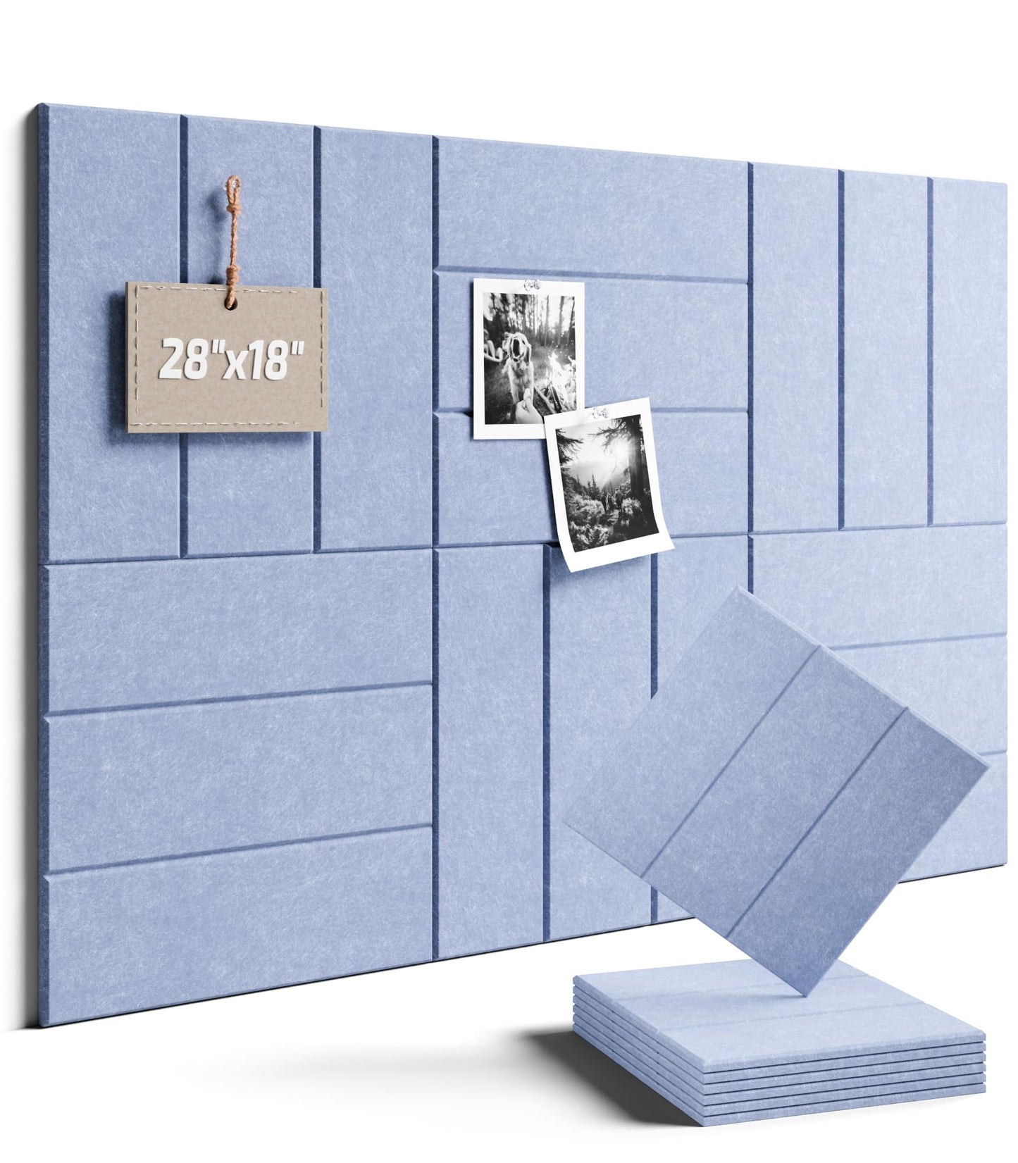 Felt Bulletin Board Tiles -28"x18" with 40 Adhesive Tabs, Cork Board Alternative for Office Decor, Push Pin Board Wall Organizer 6-Pack(Soft Periwinkle)