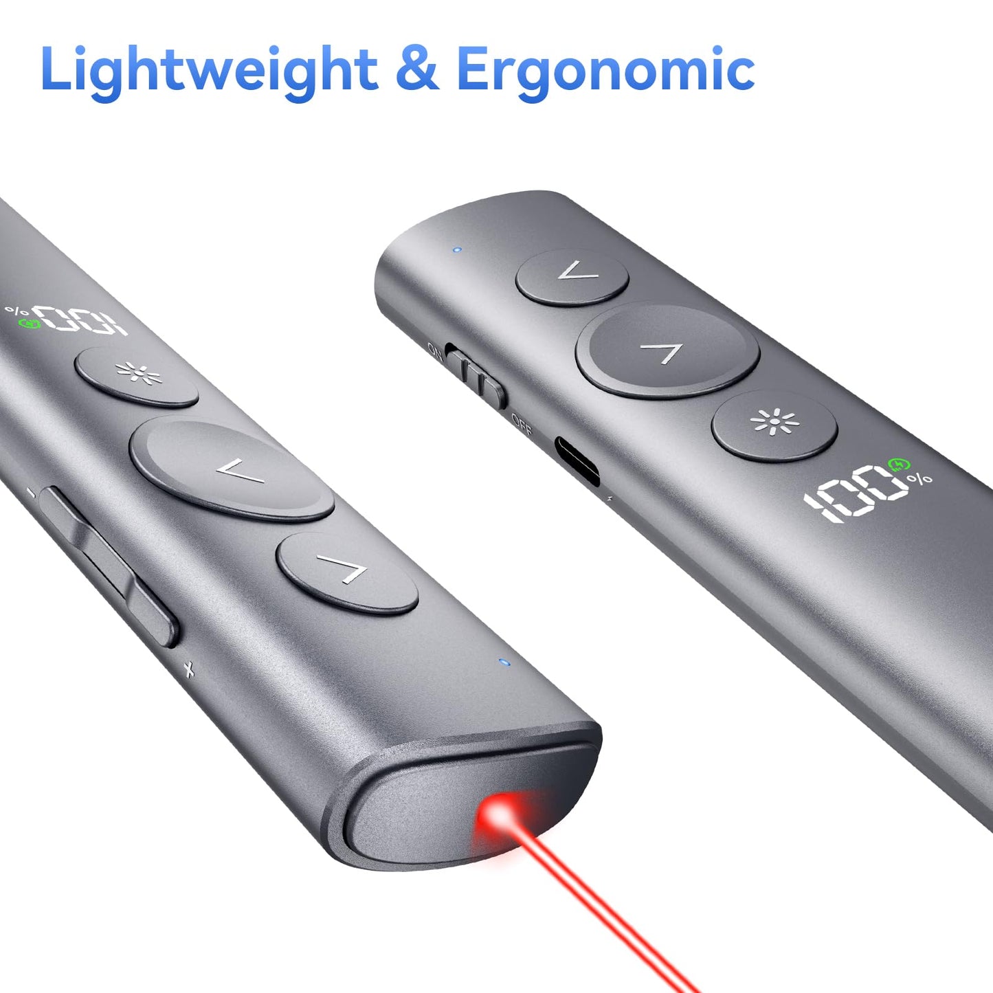 (2 Unit) Power Display Wireless Presenter Remote, Rechargeable Presentation Clicker with Red Laser Pointer for PowerPoint, Slide Advancer for Mac, Windows, Laptop, Classroom, Office