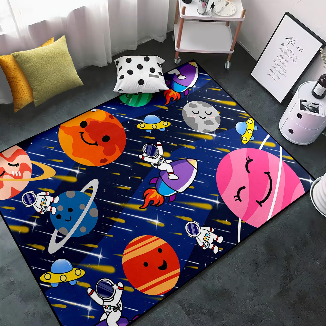 BATATADOCE Galaxy Area Rug - Solar System Design, Perfect for Boys' Room or Classroom, 4'x5'