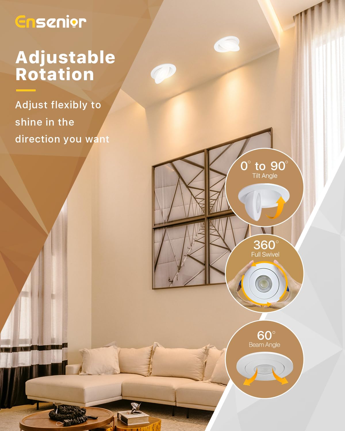 Ensenior 12 Pack 4 Inch Gimbal LED Recessed Light, Dimmable 2700K-5000K, 700LM, FCC Certified