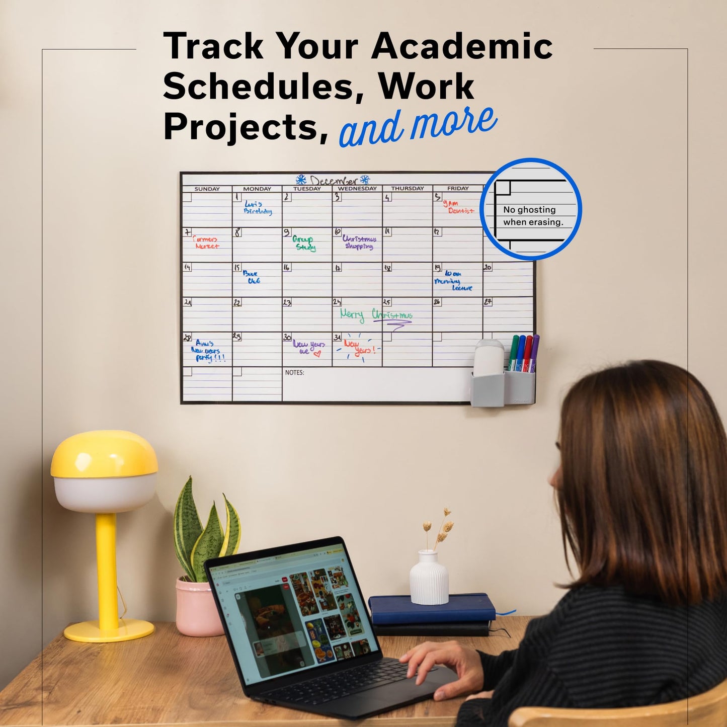 (2 PK) Small Dry Erase Calendar for Wall, 17x26, Small Wall Calendar Dry Erase, White Board for Office, Home & School, Erasable Whiteboard, Monthly Undated Reusable White Board Planner