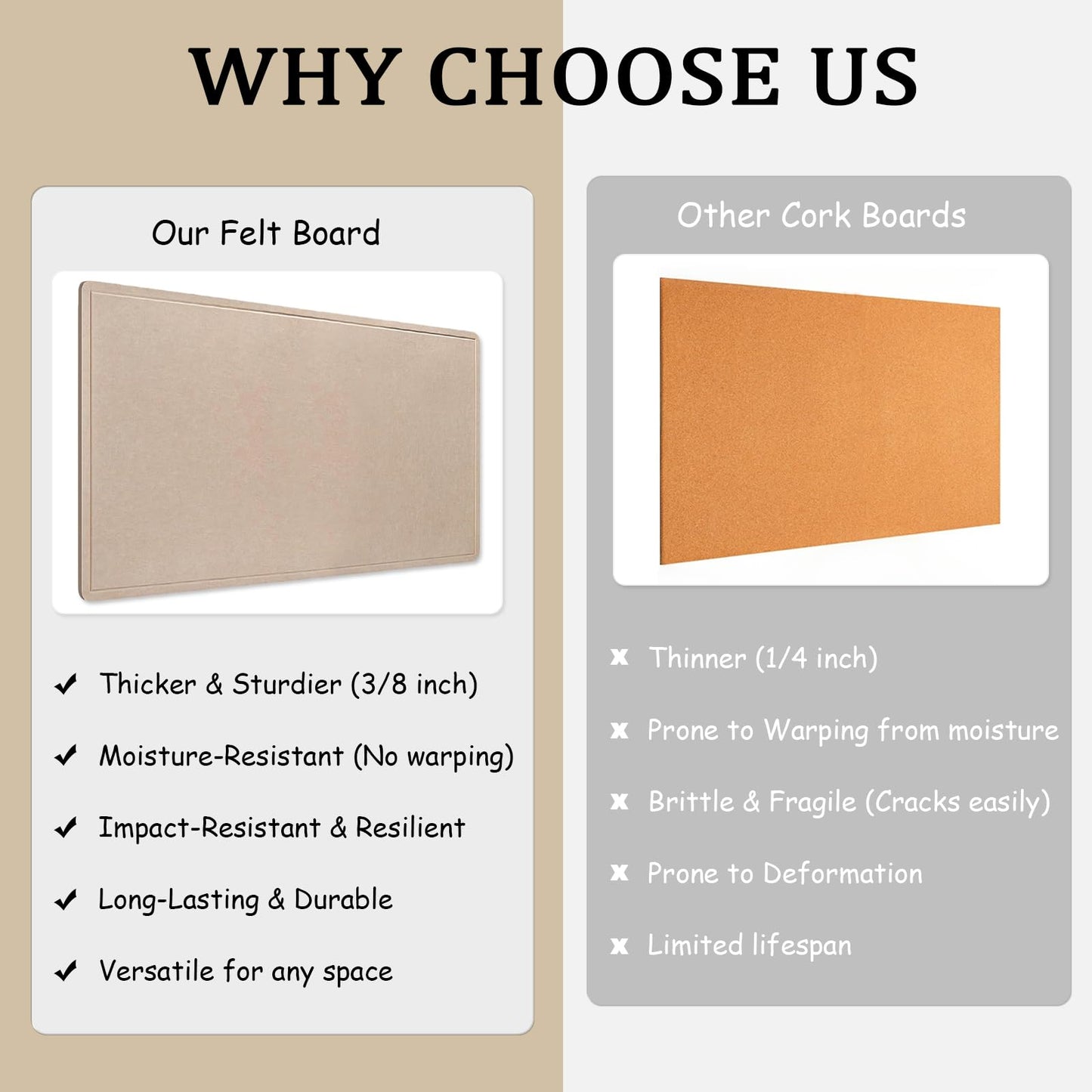 Large Bulletin Board - 72 x 48 Inches, Large Felt Board Decorative Pin Board for Wall, Foldable Photo Board, Lightweight Durable Pin Board for Home, Office, School, Classroom, Kitchen (Dark Camel)