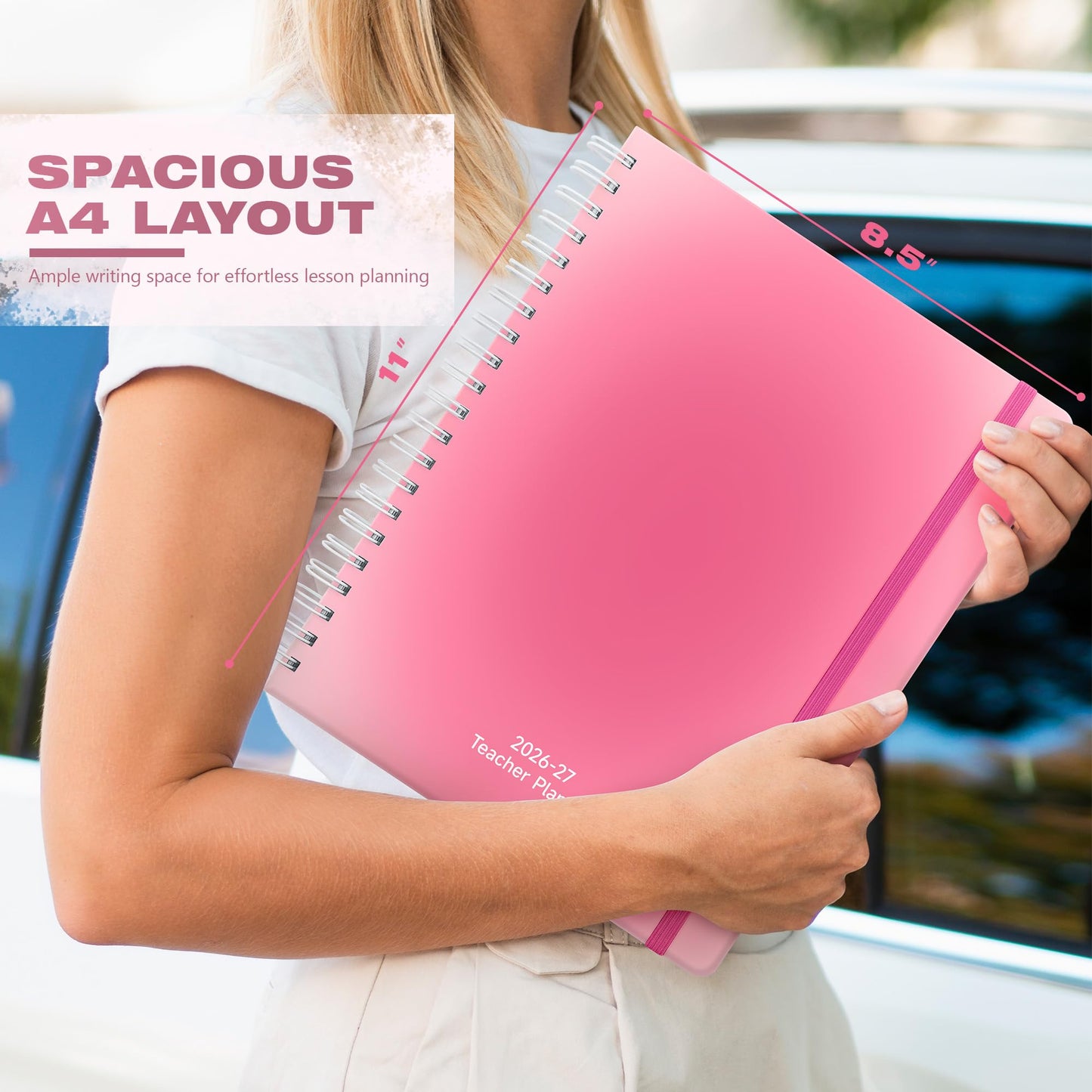 Teacher Lesson Planner 2026-2027 Academic Year, Aug 2026-Jul 2027, Deluxe 26-27 Lesson Plan Book for Teachers Supplies & Homeschool Planner with Pocket & Monthly Tabs, 8.5" x 11", Pink Ombre