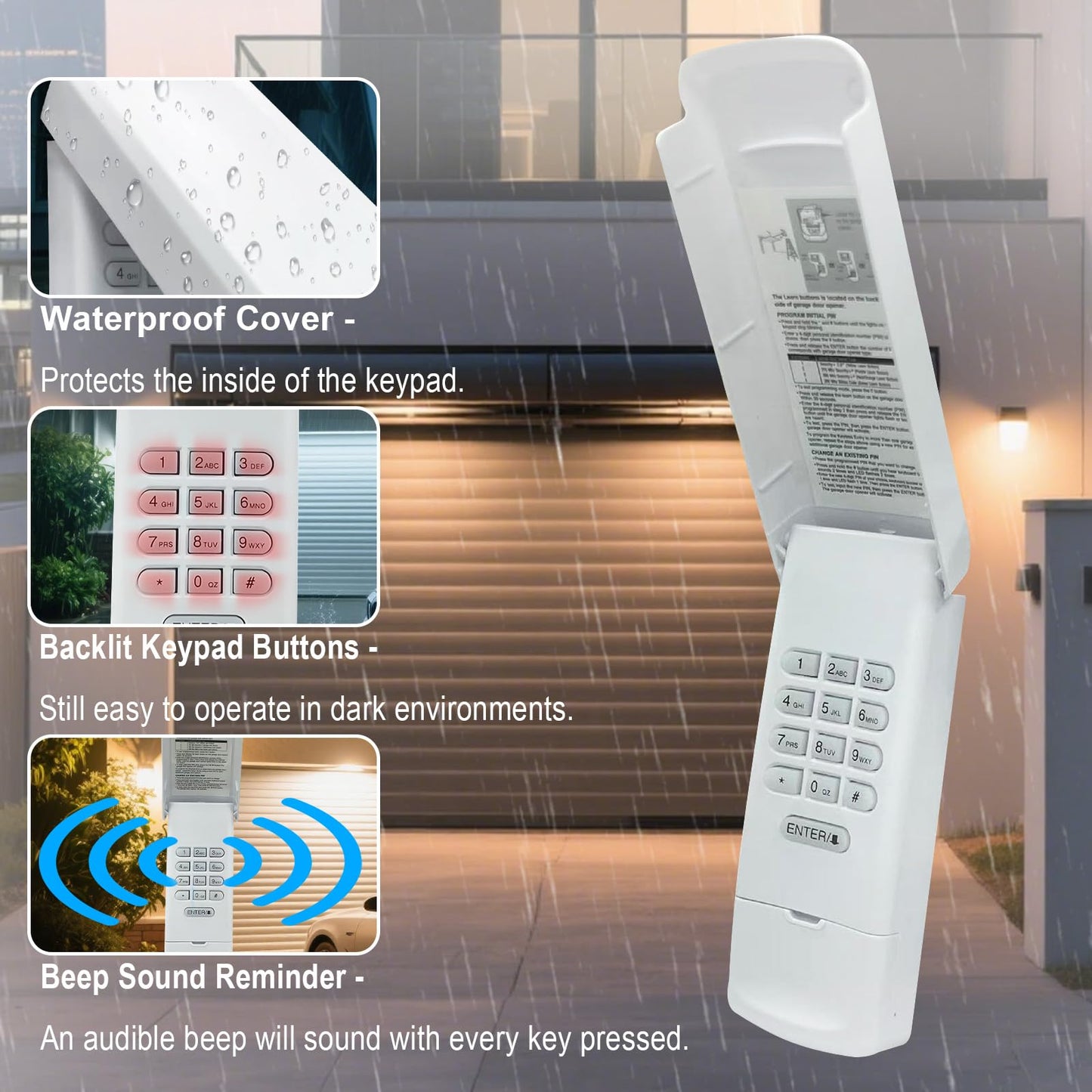 XDTKML Garage Door Opener Keypad Compatible with Liftmaster Chamberlain Craftsman Garage Door Opener with Produced Since 1993 Purple,Red,Orange,Green,Yellow Learn Button 315/390 MHZ - White