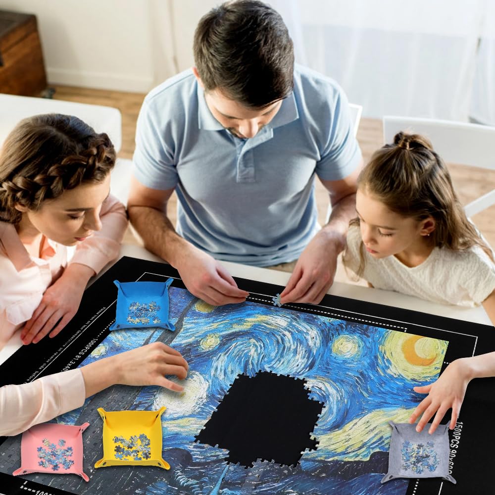 CALLKROON Puzzle Roll Up Mat Set - 1500 Piece Puzzles, Premium Felt Puzzle Saver, 4 Sorting Trays & Inflatable Tube, Durable Puzzle Storage and Organizer