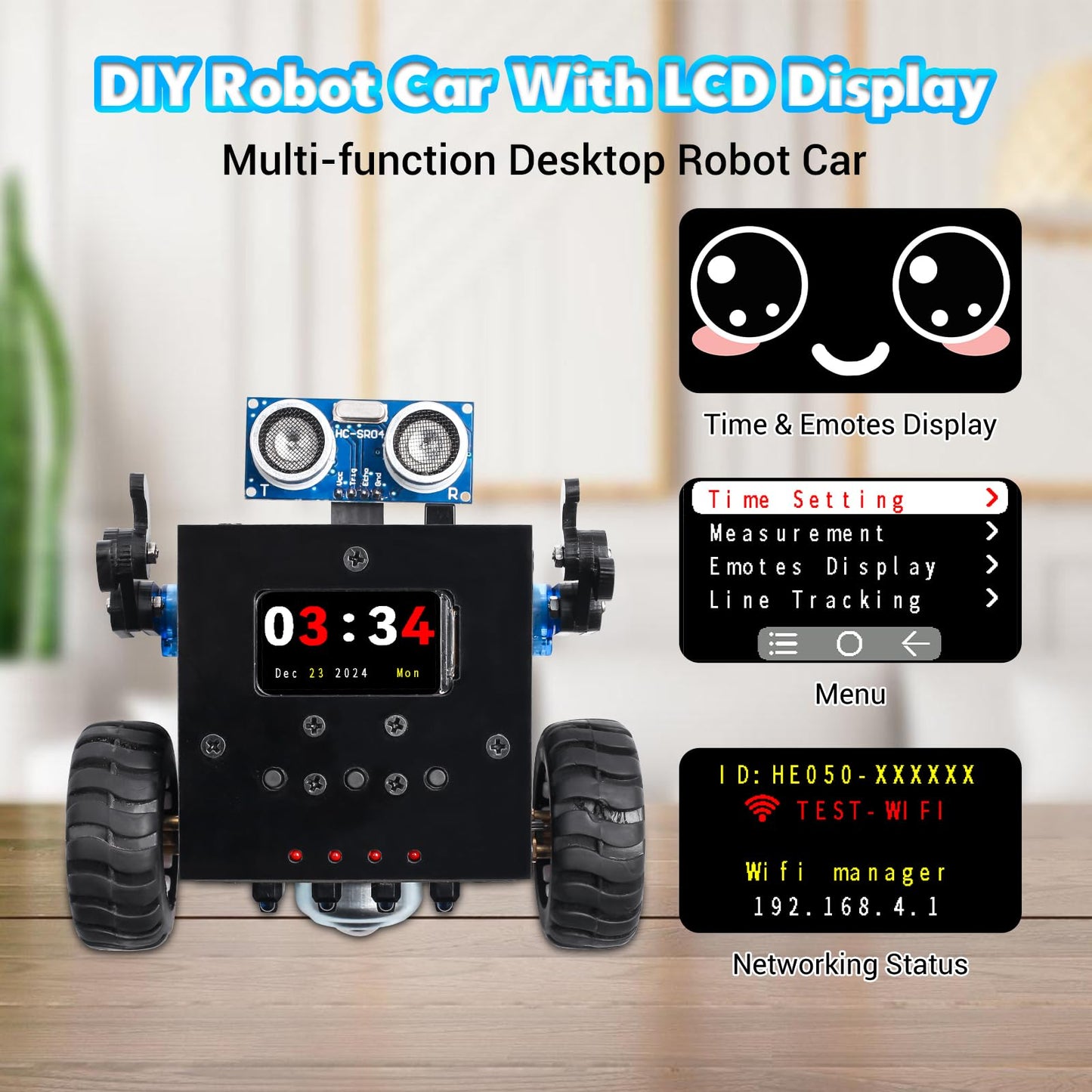 DIY Robot Car Soldering Project, ICSTATION STEM Electronics Learning Kit with Ultrasonic Obstacle Avoidance, Expressions & Time Display, RC Robot Soldering Practice Kit for Adults ＆ Ages 15+ Students