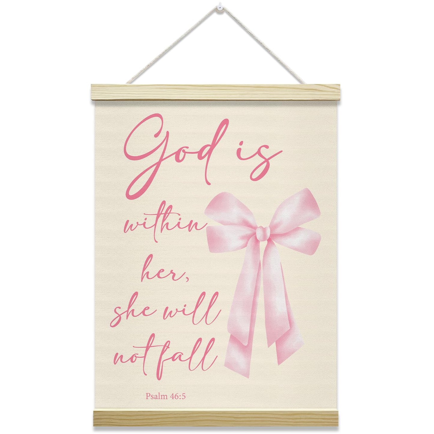 Pink Bow Coquette Poster Hanger Frame, God is within Her Bible Verse Christian Posters Canvas Wall Art for Women Girls Dorm Bedroom Decor, 12x16 Inches -029