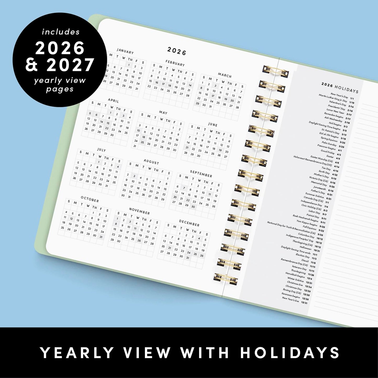 PAPERAGE Academic Planner, Weekly & Monthly Planner & Calendar, 12-Months, July 2026 - June 2027, (7" x 8"), School & Student Planning Agenda with Tabs, Bonus Pages & Inner Pocket, Sage Green
