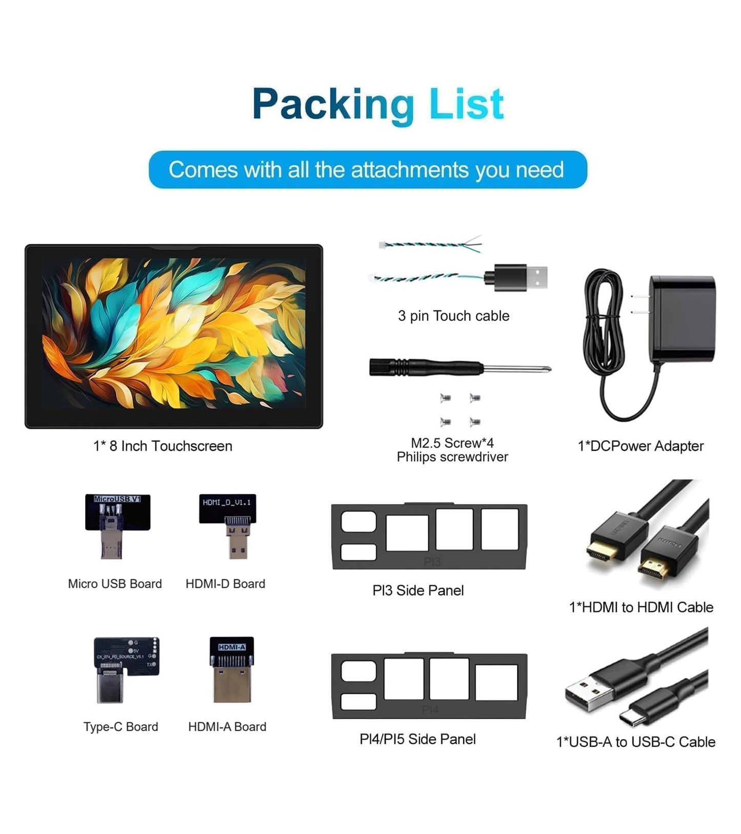 JUNEBOX 8 Inch Touchscreen for Raspberry Pi,5-Point 1280 * 800 IPS Touchscreen Portable Monitor with HDMI Interface Dual-Speaker for Raspberry Pi 5/4B/3B+/3B/B+ Jetson Nano Win11/10/8/7 (Inky)