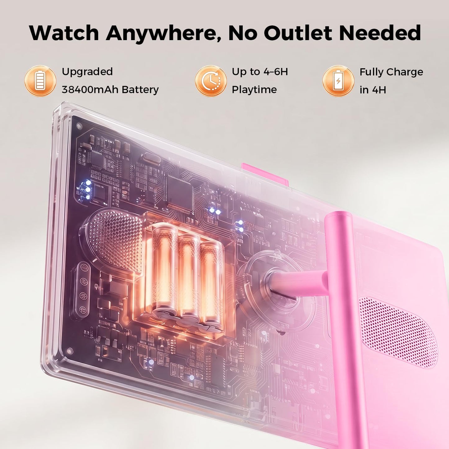 32" Portable Smart TV with Android 15, 1080P Touch Screen Monitor on Wheels, EDLA-Certified, 8GB+128GB Storage, 5MP Camera, 10H Playing Time, Rotatable Display, Wireless Casting, Voice Remote Control