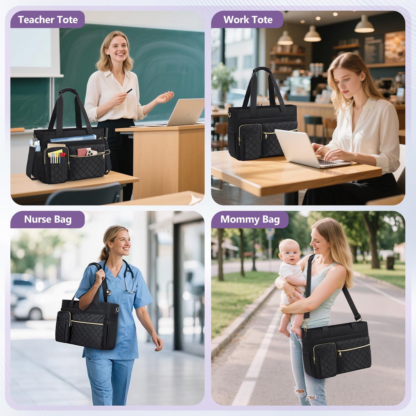 SDYSM Teacher Tote Bag 15.6 inch Laptop Bag Work Bags for Women Nurse Tote Professional Computer Messenger Shoulder Bags Laptop Briefcase for Office, College, Nursing, Black