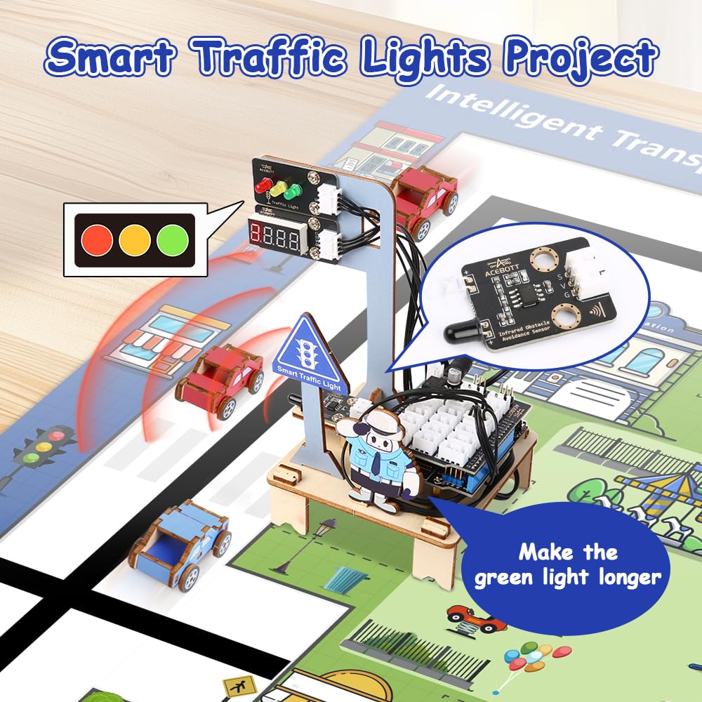 4-in-1 ESP32 STEM Smart Traffic Kit Compatible with Arduino, STEM Robotics Science Kit, Engineering Project STEA Activity Gift Suitable for School Education Kit, Family Education for Kids 12+