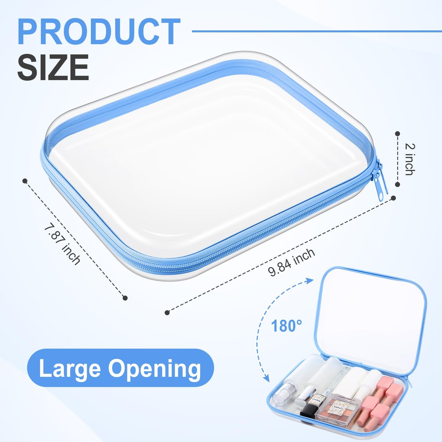 Hoolerry 3 Pcs Clear Hard Zipper Case Hard Plastic Zipper Pouch Makeup Bag Portable Travel Organizer for Cosmetics, Office Supplies, Documents & Toiletries(Blue,M)