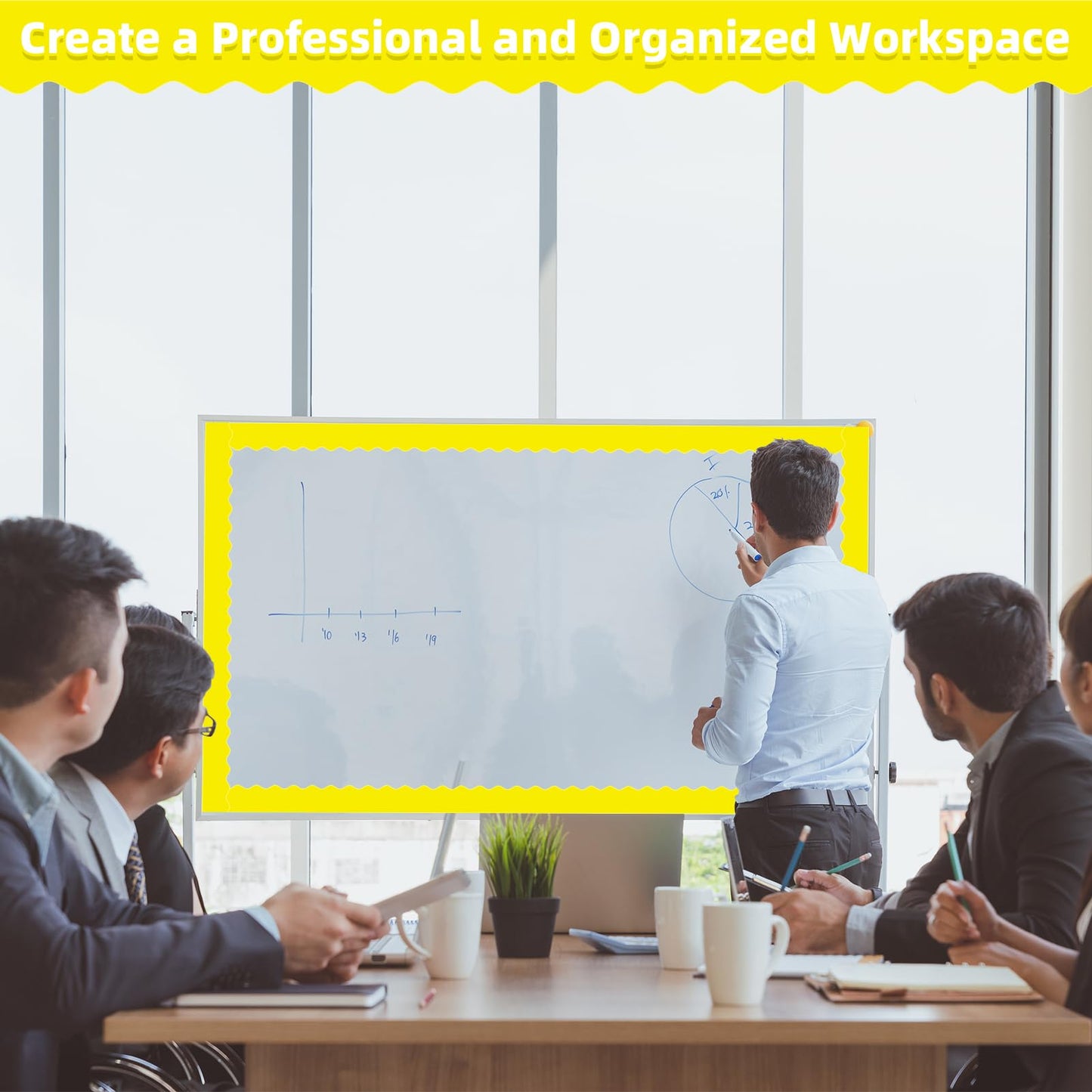 30 Pcs Magnetic Borders for Classroom Whiteboard - Yellow Magnetic Bulletin Board Border Set - Scalloped Chalkboard Border Strips for Teachers, Parents, DIY Home,School & Office Decoration