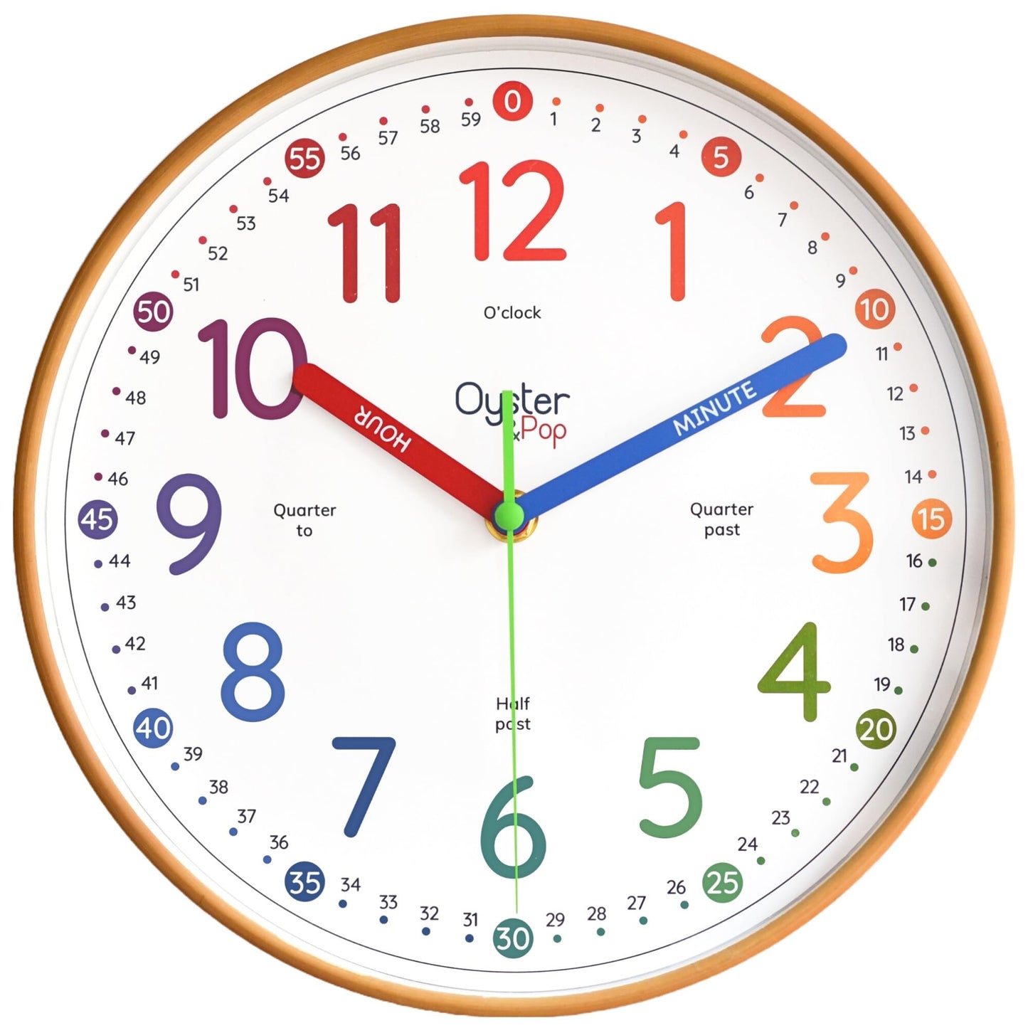 Oyster&Pop Kids Clock - Silent 10" Analog Clock, Learning Wall Clocks - Award-Winning Telling Time Teaching Clock for Kids - Bedrooms Homeschool & Classrooms - Includes eBook