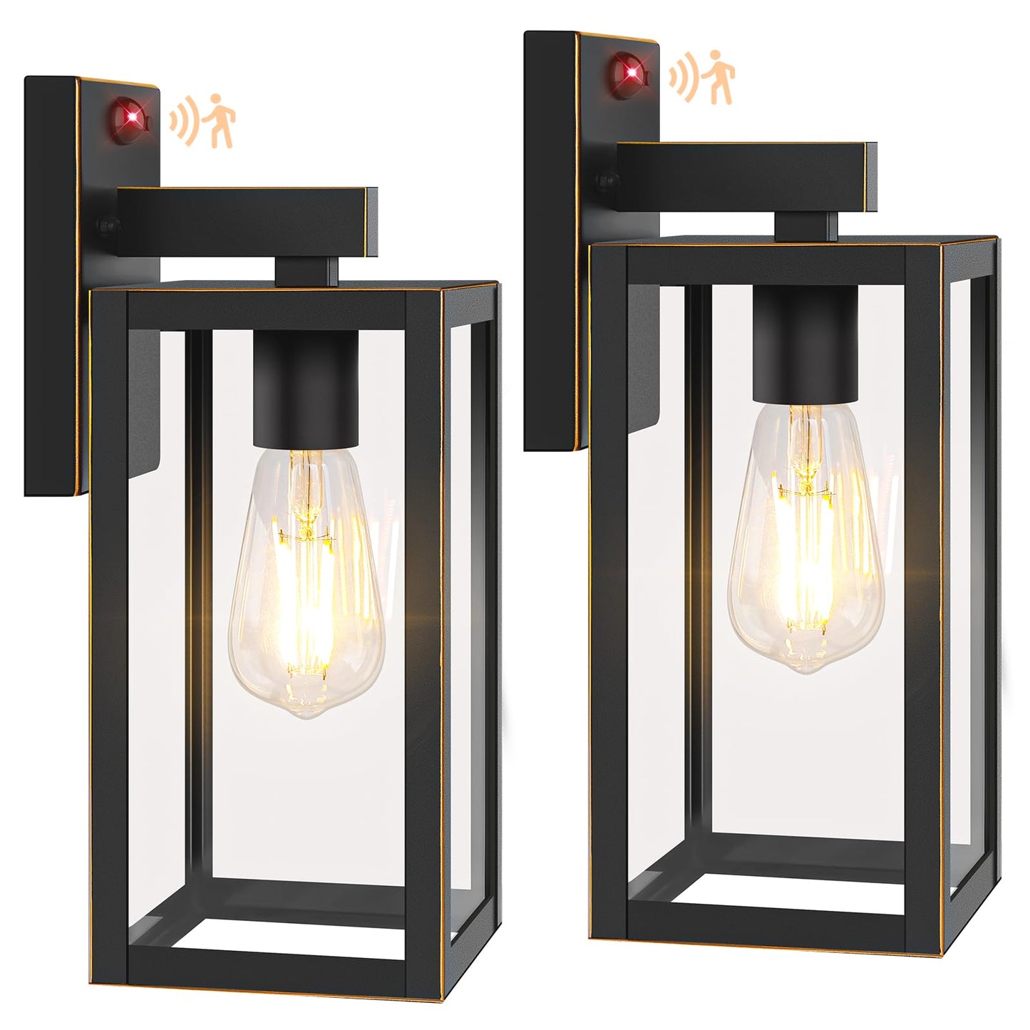 BesLowe 2-Pack Motion Sensor Outdoor Wall Lights, Bronze, 13in, Metal, Model A923, Dusk to Dawn, 3 Lighting Modes
