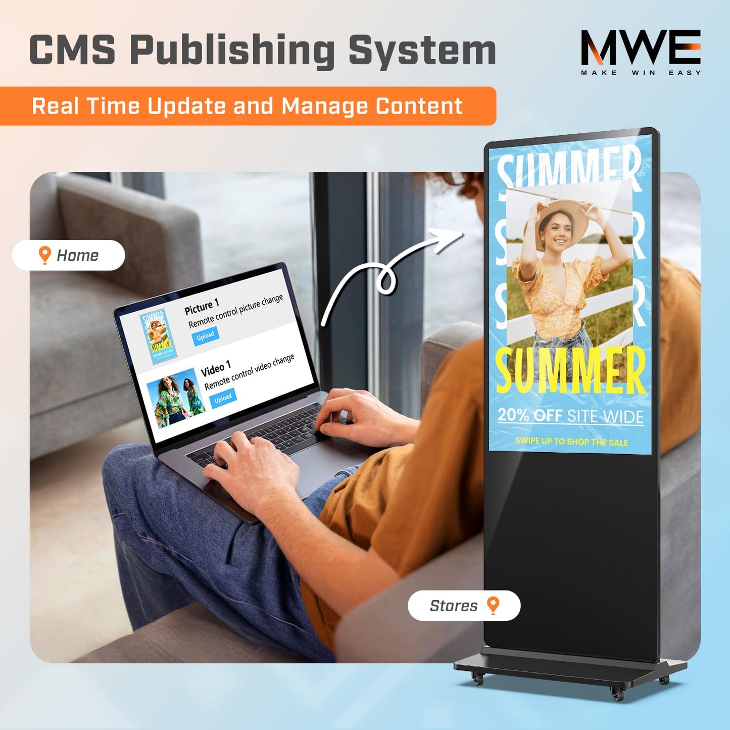QIXZOCV MWE 43 Inch Indoor Digital Signage Touchscreen Kiosk Floor Standing Advertising Display LCD Totem Interactive Display Poster Android System with Auto Media Player