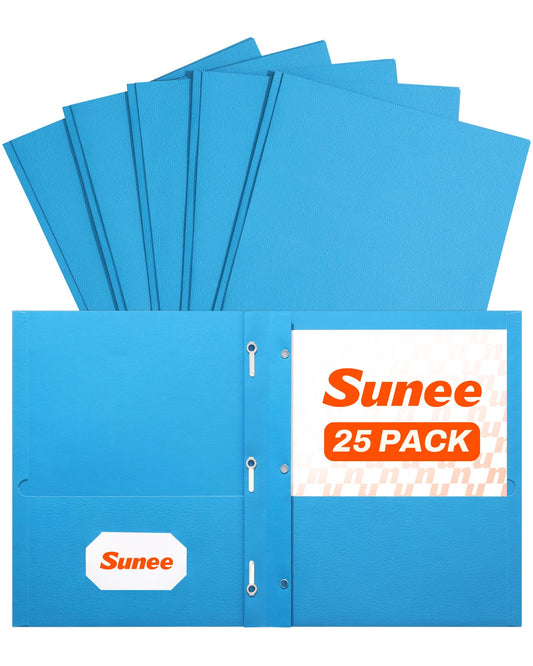 SUNEE 2 Pocket Folders with Prongs (25 Pack, Blue), Paper Folders with 2 Pockets and 3 Prongs Fit Letter Size Paper, Folders with Prongs for School Office Home Business