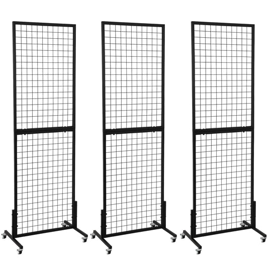 OUDUCK 3 Packs 1.8' x 5.7' Grid Wall Panels Standing Wire Grid, Display Rack with T-Base Wheels Freestanding Gridwall Panel Tower for Shows, Black