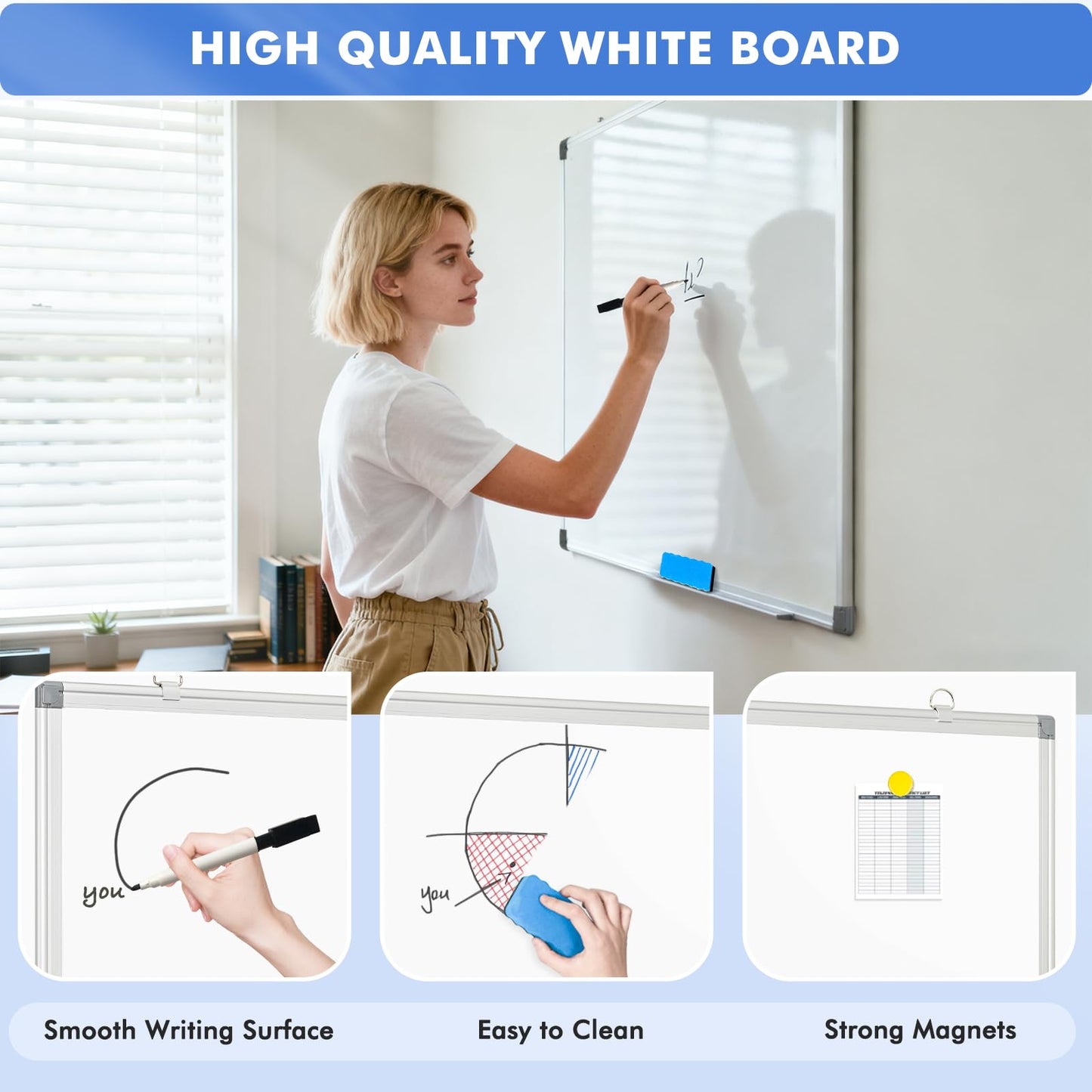 WALGLASS 4 Pack White Board, 24" x 18" Double-Sided Dry Erase White Board for Wall, Hanging Mounted Whiteboard, Horizontal or Vertical Silver Aluminium Frame for Home, School, Office, Kitchen