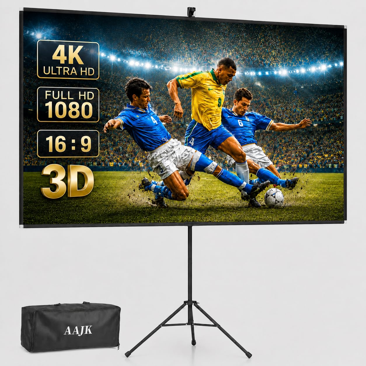 AAJK 60in Projector Screen with Stand,Portable 16:9 4K HD Indoor Outdoor Projection Screen with Wrinkle-Free Design, Ideal for Home Theater and Backyard Cinema – Includes Carry Bag (60IN) (60)