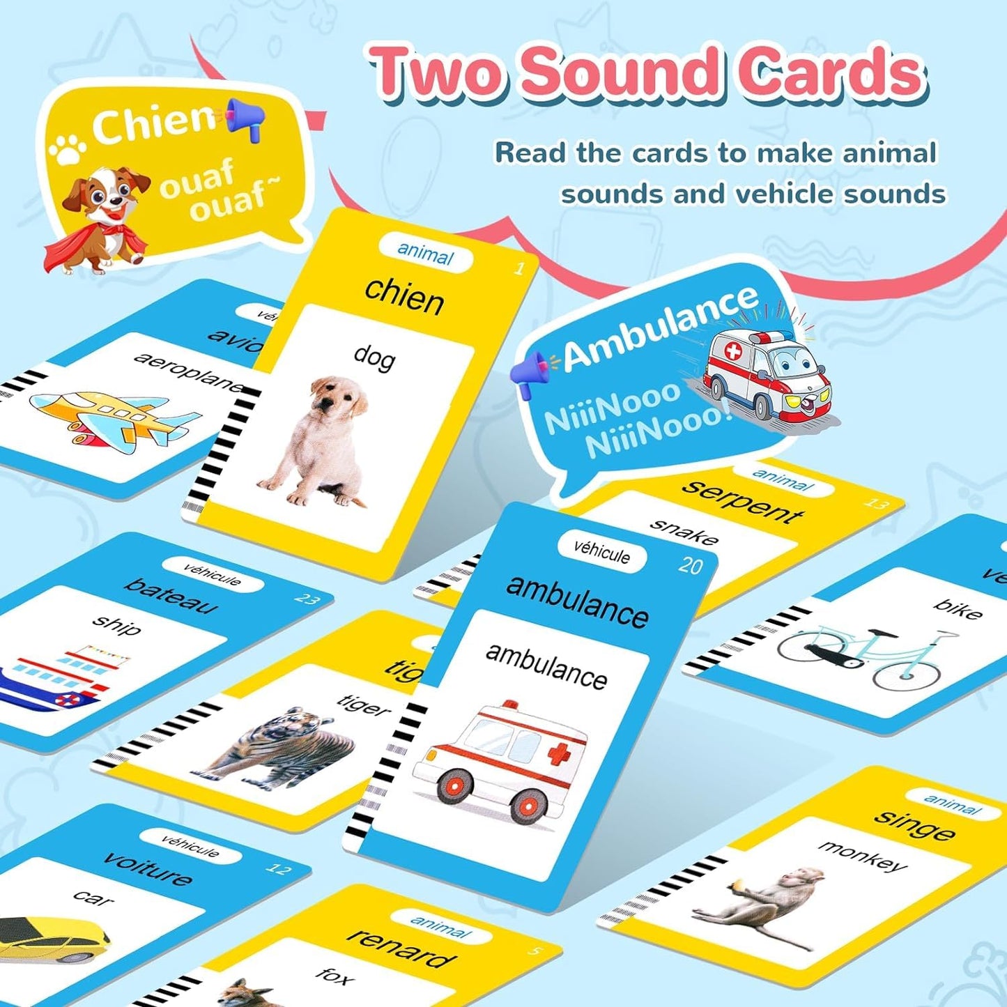 French & English Talking Flash Cards for Toddler, Learning Montessori Toys with 224 Sight Words, Speech Therapy Toys, Children's Sensory Preschool Learning Educational Birthday