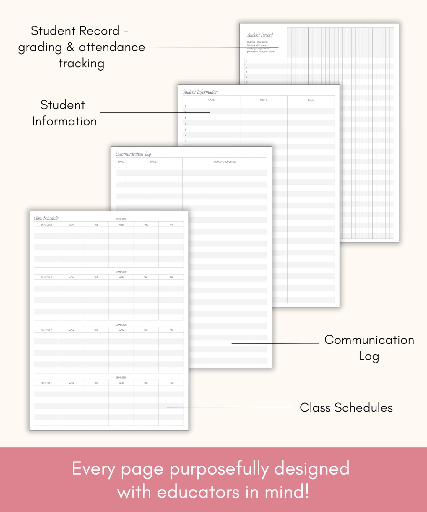 Lamare Teacher Planner 2026-2027 – Hardcover Undated Planner & Lesson Planner Book for Teachers with Class Schedule, Student Info & Weekly Planning - 8x11"