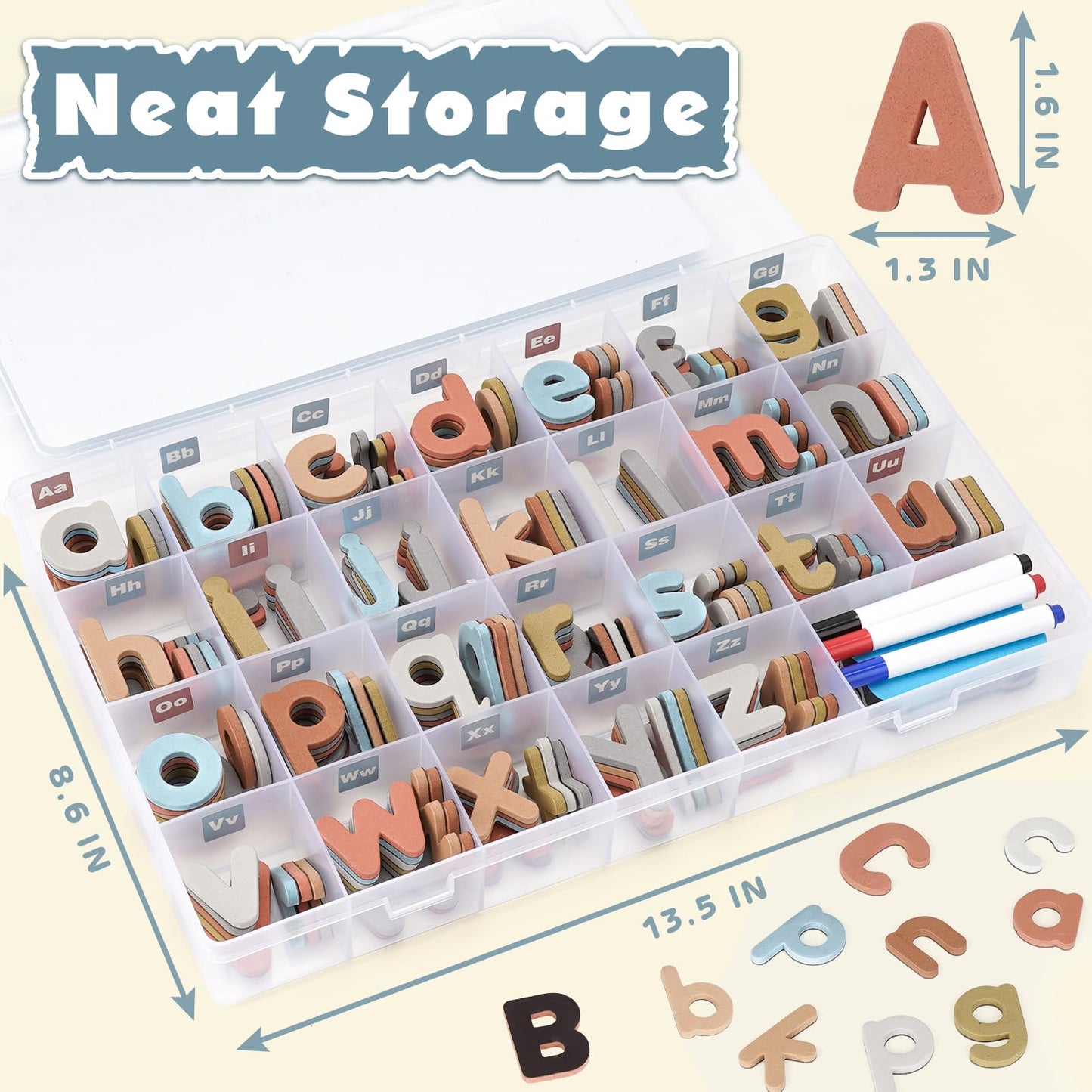 Joyreal Magnetic Alphabet Letters with Magnet Board, Neutral Magnetic Letters for Fridge & Classroom, Foam ABC Magnets for Toddlers Learning, Preschool Educational Toys Gift