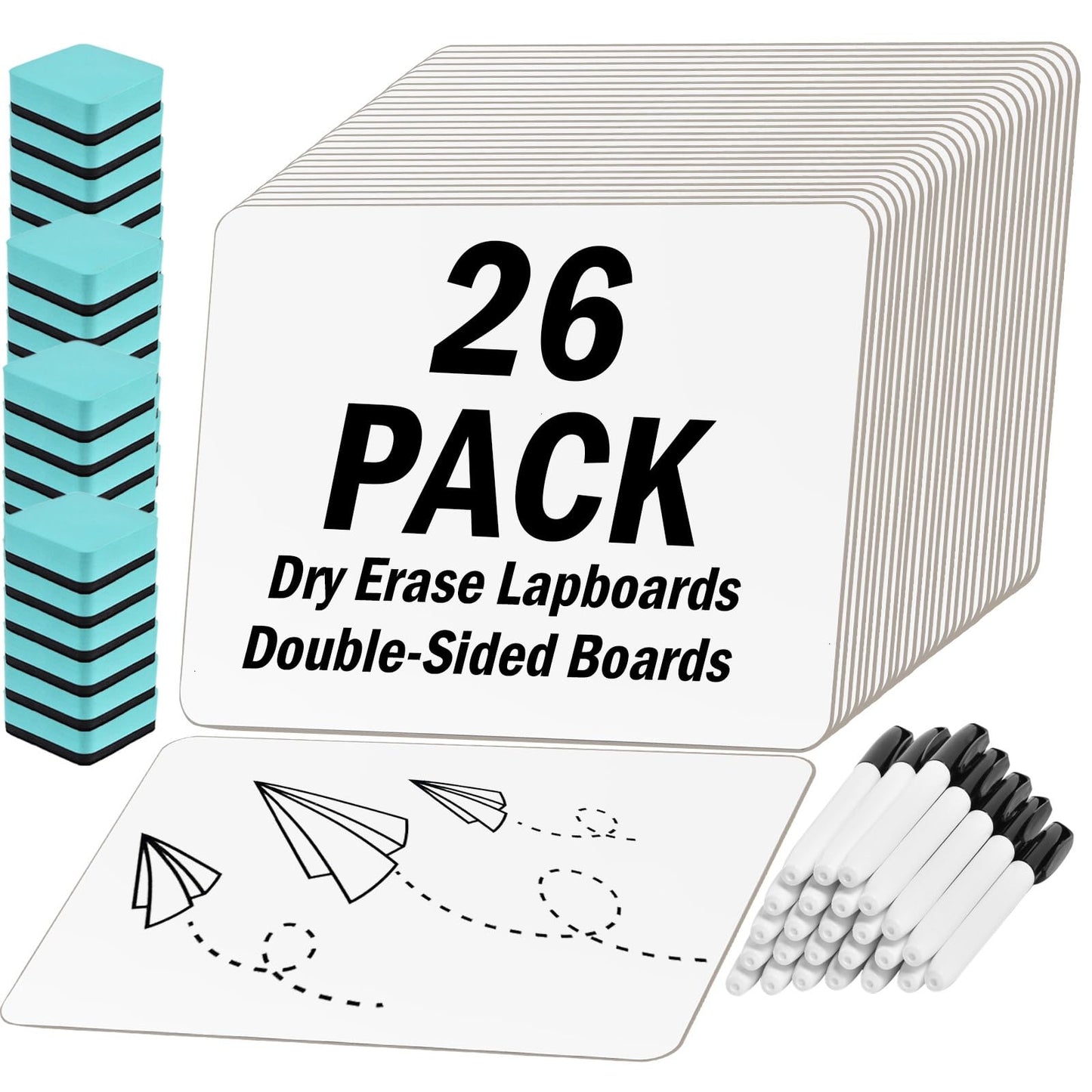 COYMOS 26 Pack Small Dry Erase Boards Classroom Pack 12 x 9 Inch Double Sided Mini White Boards Dry Erase LapBoards for Teacher Supplies with 26 Erasers and 26 Markers
