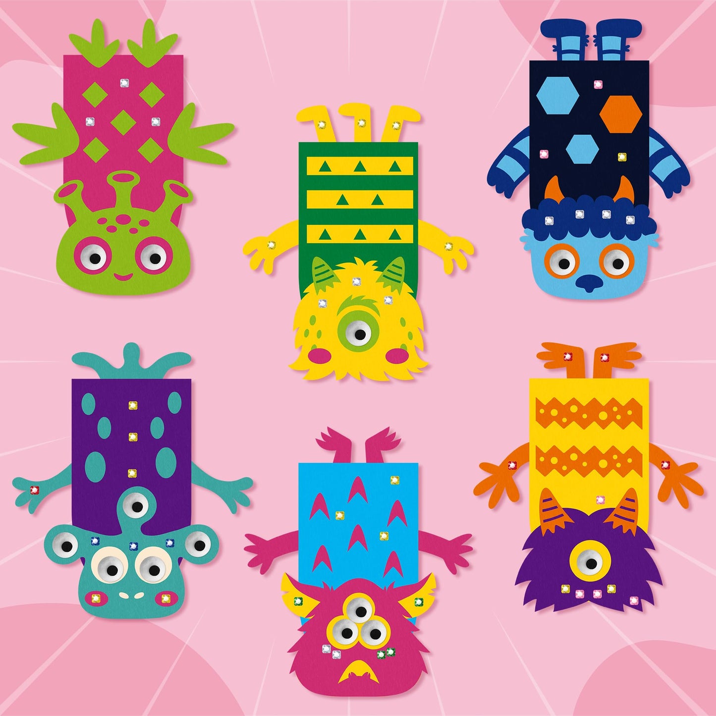 WATINC 6Pcs Hand Puppet Making Kit, Art Craft Felt Sock Puppet Toys, Creative DIY Make Your Own Pompoms Wiggle Googly Eyes Storytelling Role Play Party Supplies Gift for Girls Boys(Monster B)