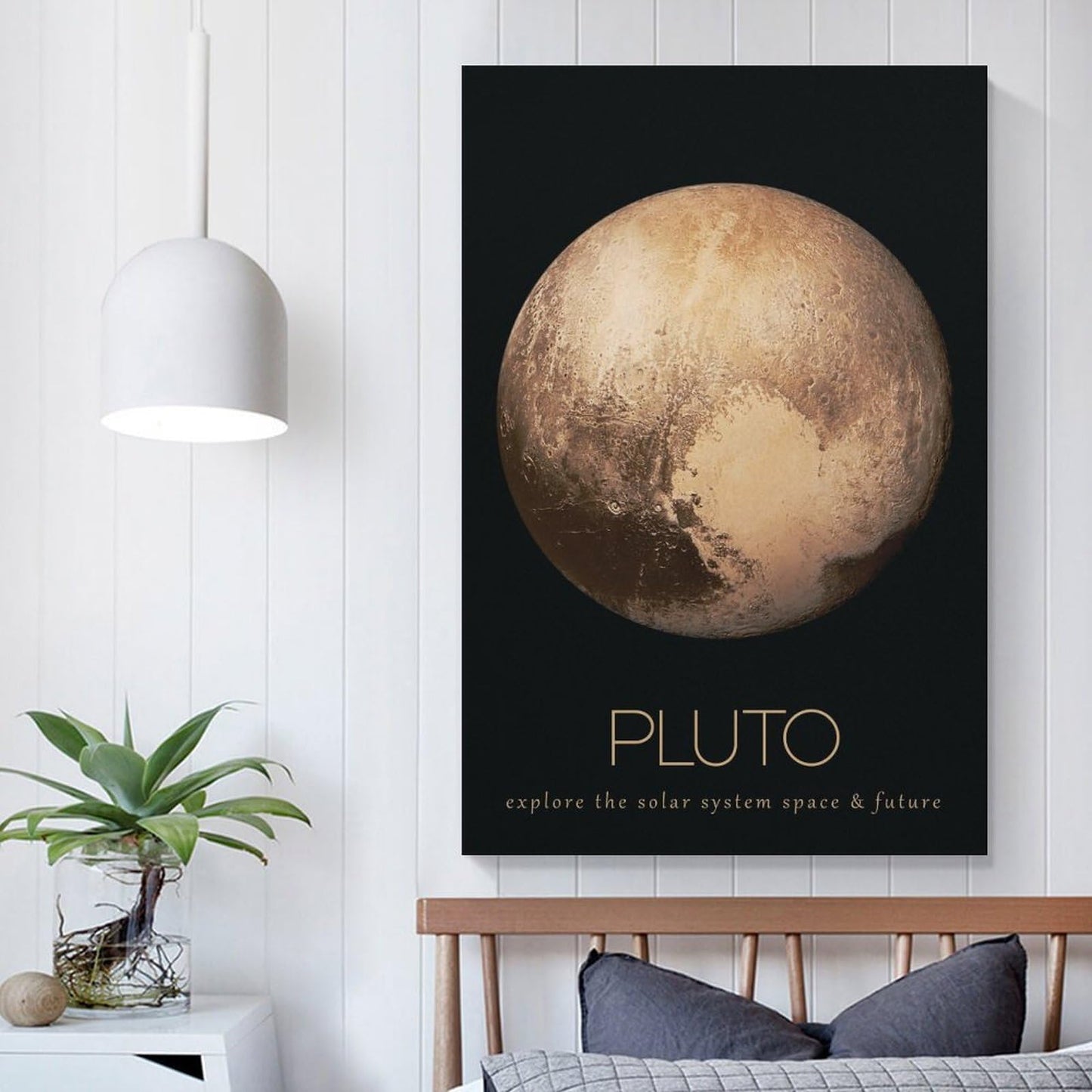 LGDSBHH Minimalist Pluto Solar System Canvas Wall Art - Educational Space Dwarf Planet Poster - Science Classroom & Kids Bedroom Decor - 12x18 Inch (Unframed)