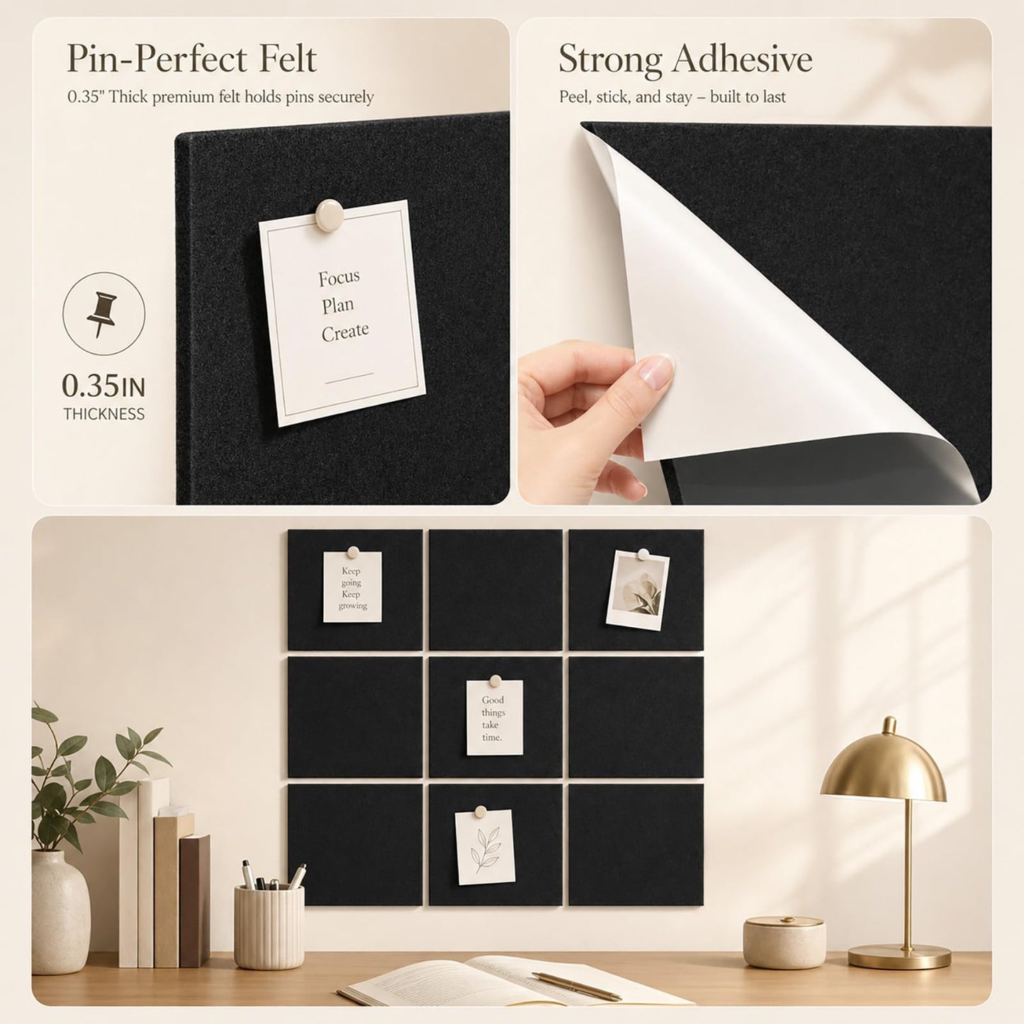 Baysola Felt Bulletin Board Panels 48 x 36 Inch Self Adhesive Wall Tiles Cork Board Alternative for Office Classroom Photos Notes 12 Pack