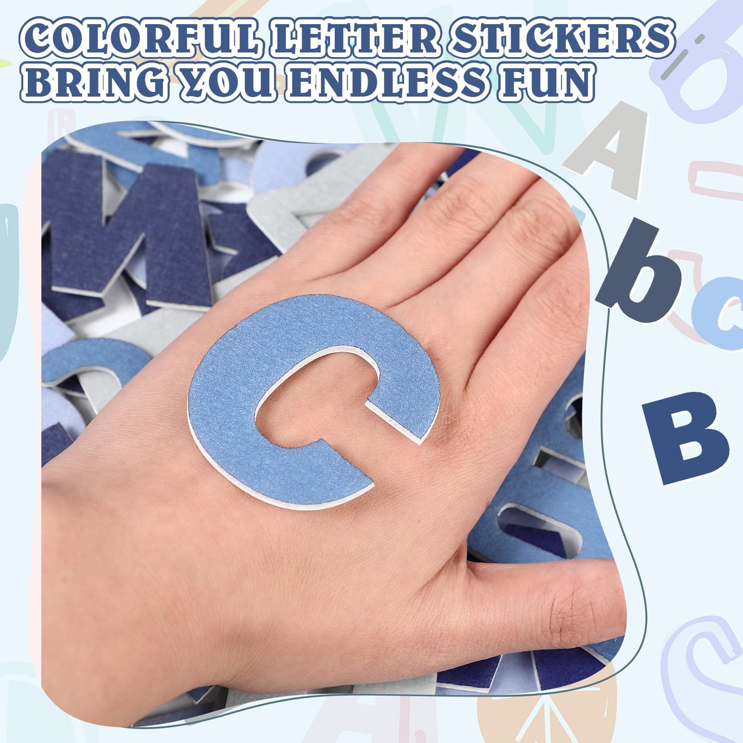 Breling 310 Pieces Felt Letter Bulletin Board Letters Sticker with Number 2" Bulk Self Adhesive ABC Upper Lowercase Sticky Letter for Xmas Gift Bulletin Board Classroom(Blue Color)