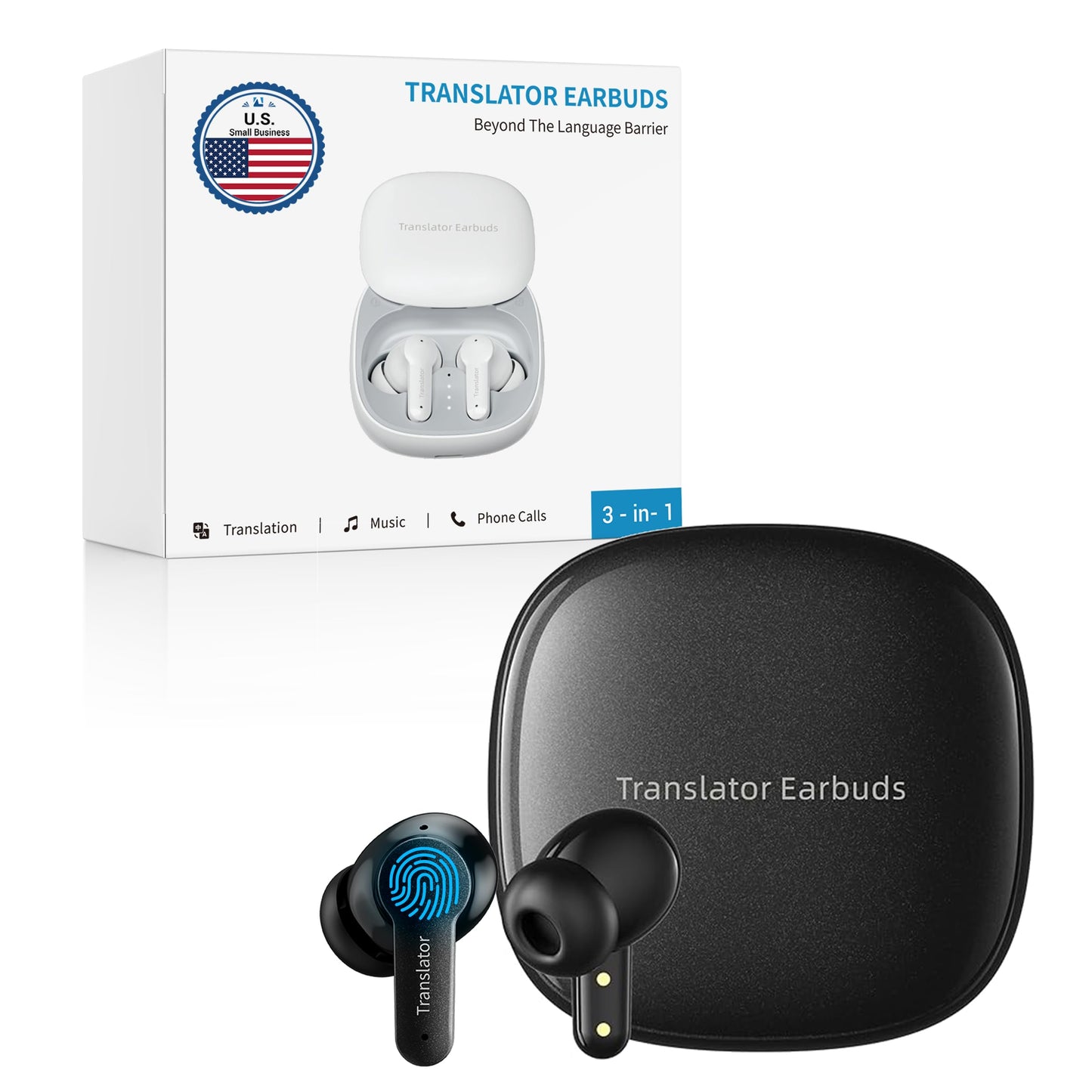 Anfier M3 AI Translator Earbuds Real Time, Online Translation Device in 144 Languages & Accents, 3-in-1 Two-Way Audifonos Traductores Inglés Español, Language Headphones for iOS & Android (Black)
