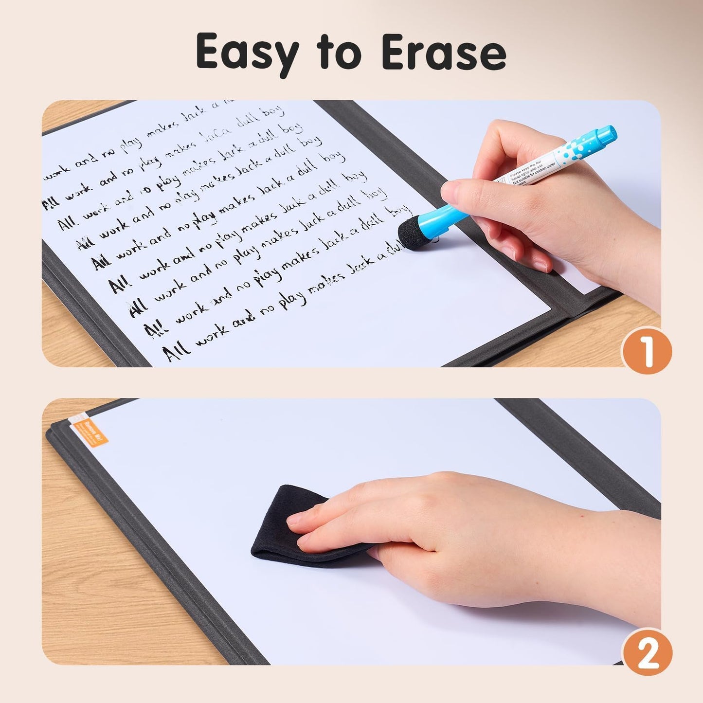 CoBak 6 Sides Portable White Board 12x9 inch (A4) - Notebook Design Dry Erase Small Board with Pocket and 3 Markers, Anti-Ghosting Surface for Office, School, Homeschool with Gift Box (Black)