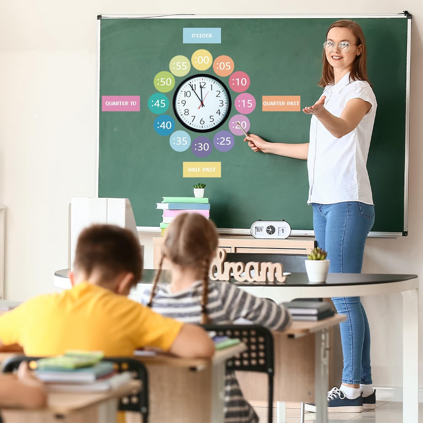 Sereliy Clock Numbers Bulletin Board Kits, Paper Telling Time Teaching Clock for Kids Labels, Learning to Tell Time Cutouts for Elementary Math Classroom Must Haves (Colorful)