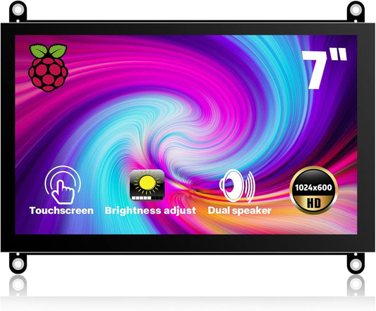 HAMTYSAN 7 Inch Raspberry Pi Screen Touchscreen Monitor 1024x600 Small HDMI Monitor w/Dual Speakers IPS Screen Display for Raspberry Pi 4/3/2 Win 11/10/8/7 Jetson Nano, Free Driver