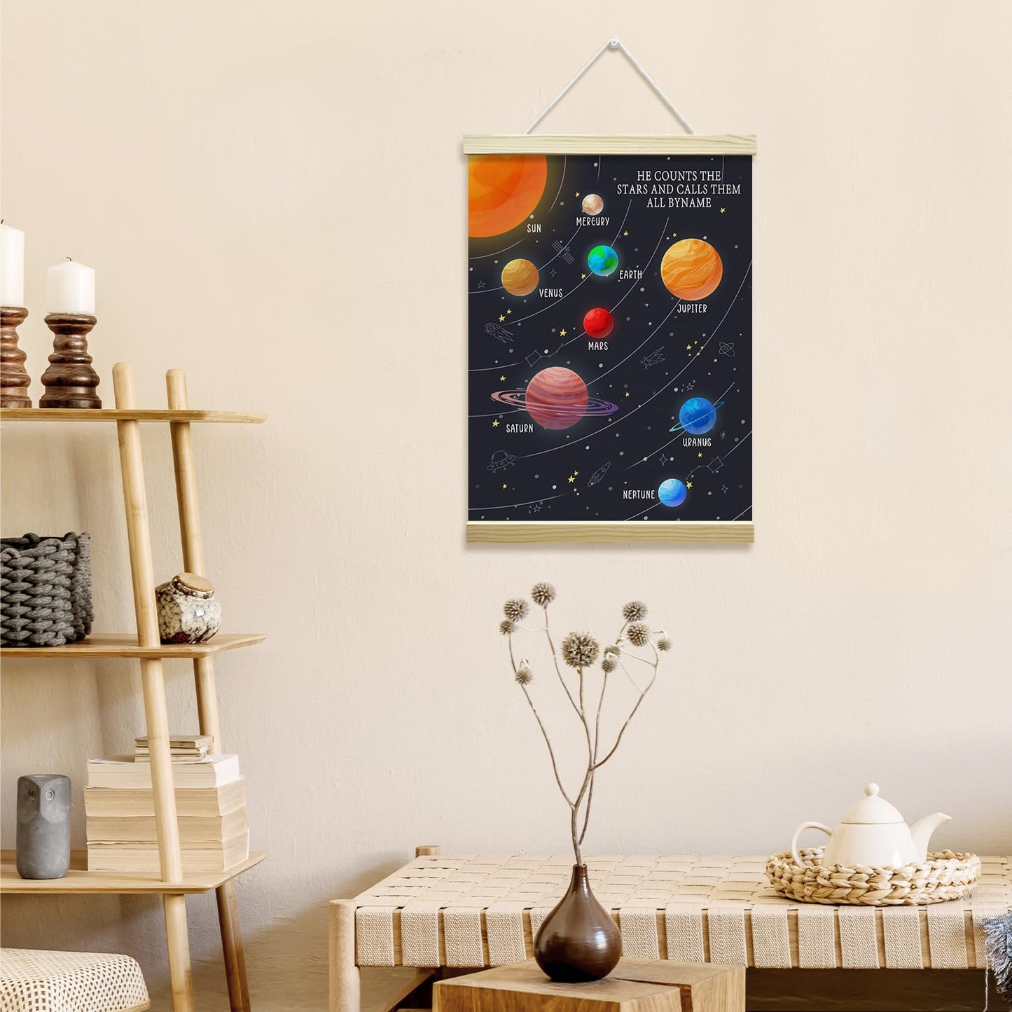Nopoben Solar System Poster Hanger Frame, Outer Space Canvas Wall Art, Educational Planets Wall Decoration for Kids, Classroom Nursery Kids Room Playroom Preschool Decor(12x16 Inches)-01