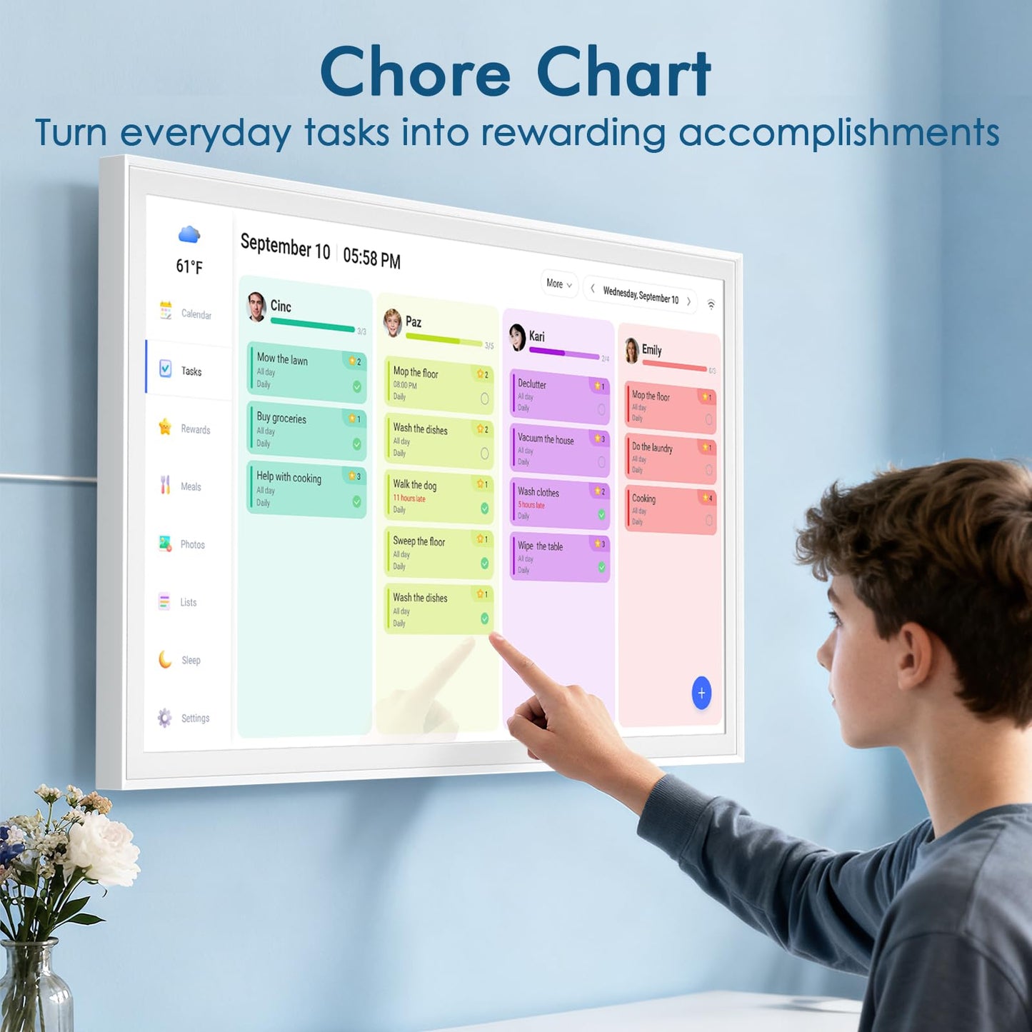 27 Inch Digital Calendar Max, Smart Chore Chart Electronic Weekly and Monthly Planner 1920 * 1080P IPS Display Wall Mount in Portrait or Landscape Schedules for Home and Office Gifts for Women
