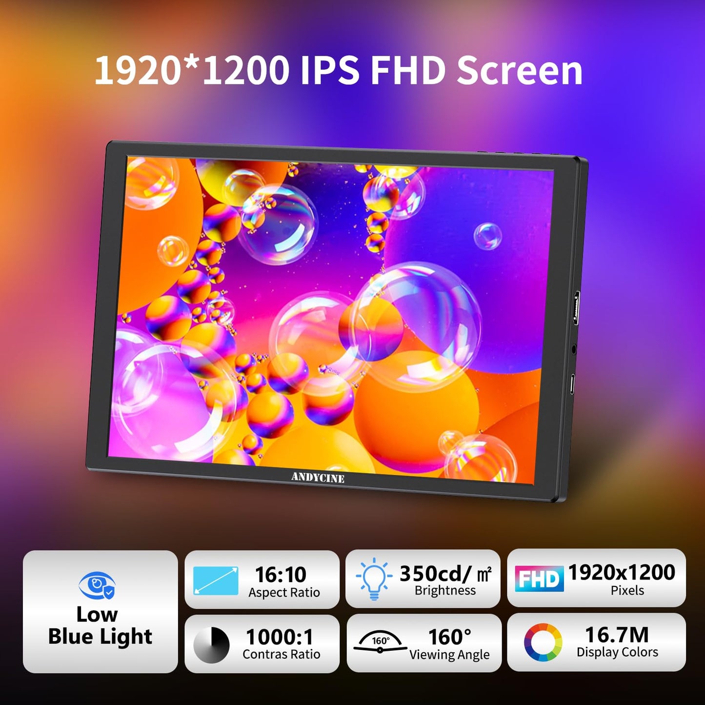 ANDYCINE N10 10.1inch 1920x1200 Touchscreen HDMI Monitor with Build-in Speakers 75mm Vesa, H/V Rotation Mirror Function Support HDCP Teleprompter Monitor Compatible for for Laptop,PC,Game Consoles