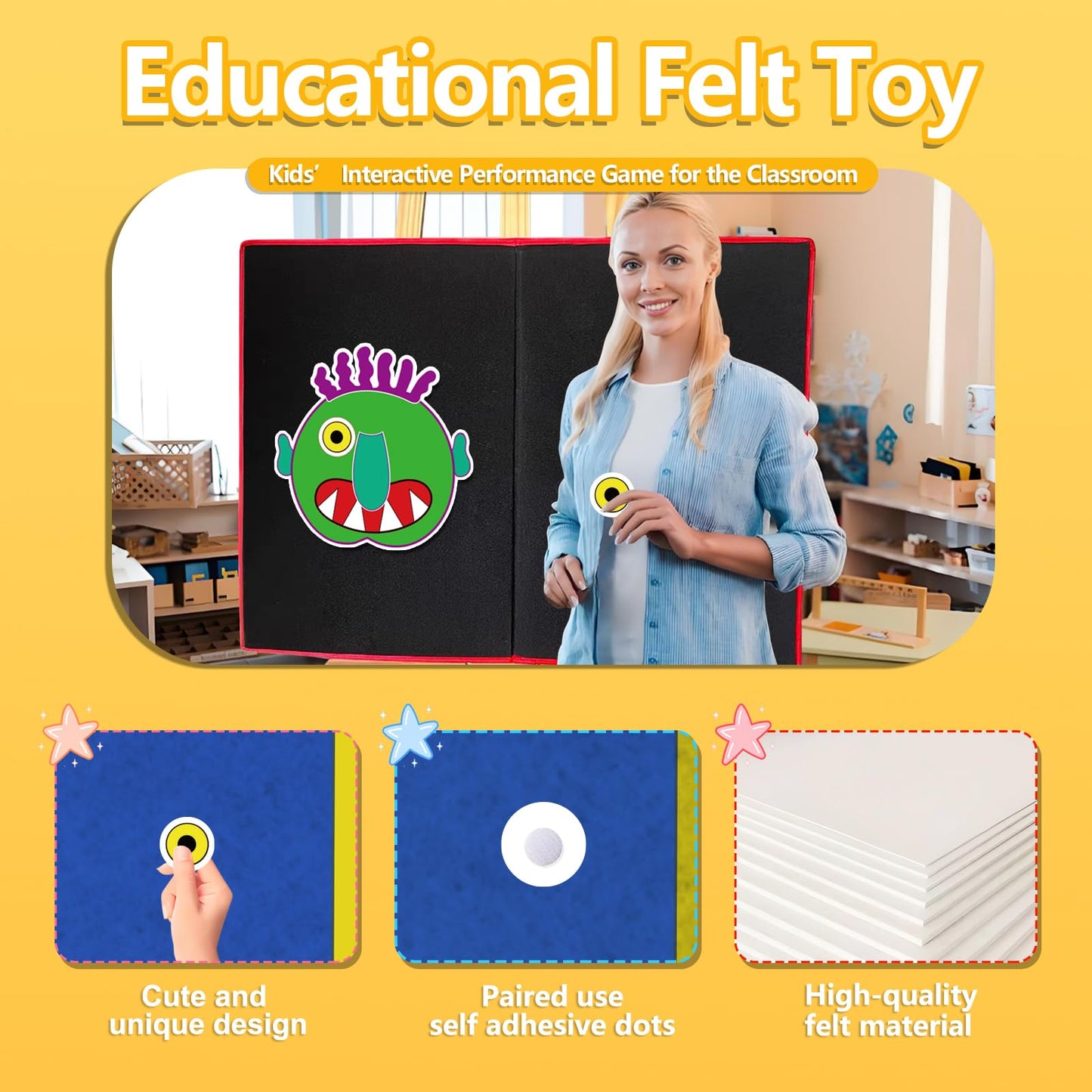 Thryvomniq Go Away Big Green Monster Felt Board Story Sets Toddle Interaction Game Felt Toys for Classroom Family Storytelling Learning Activity