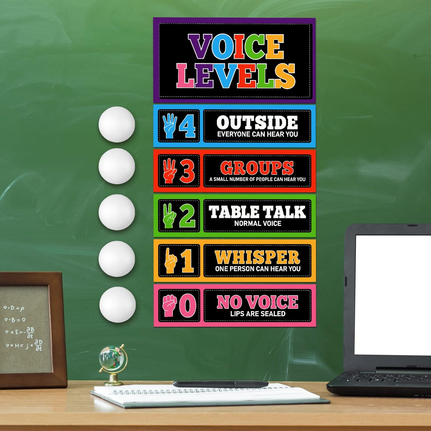 Glooglitter 5 Pcs School Magnetic Voice Level Chart Poster and Push Light Crayon Classroom Decor LED Tap Light Chart Noise VoiceLevel Rules Sign for Classroom Teachers Back to School Supplies