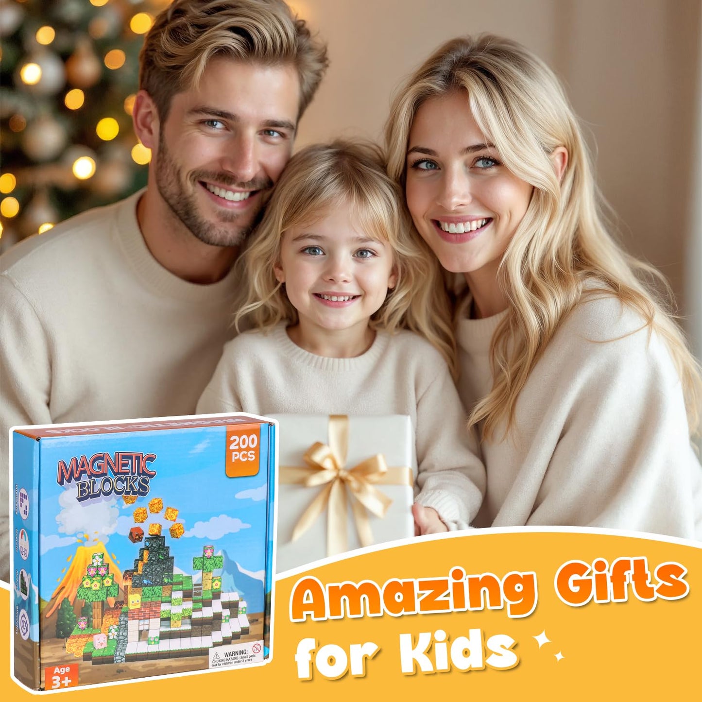 GleamJoy 200PCS Magnetic Blocks, Magnetic Building Block Cube Toys with Magnet Board for Kids, STEM Toys Gifts for Boy and Girls Age 3+ Years Old