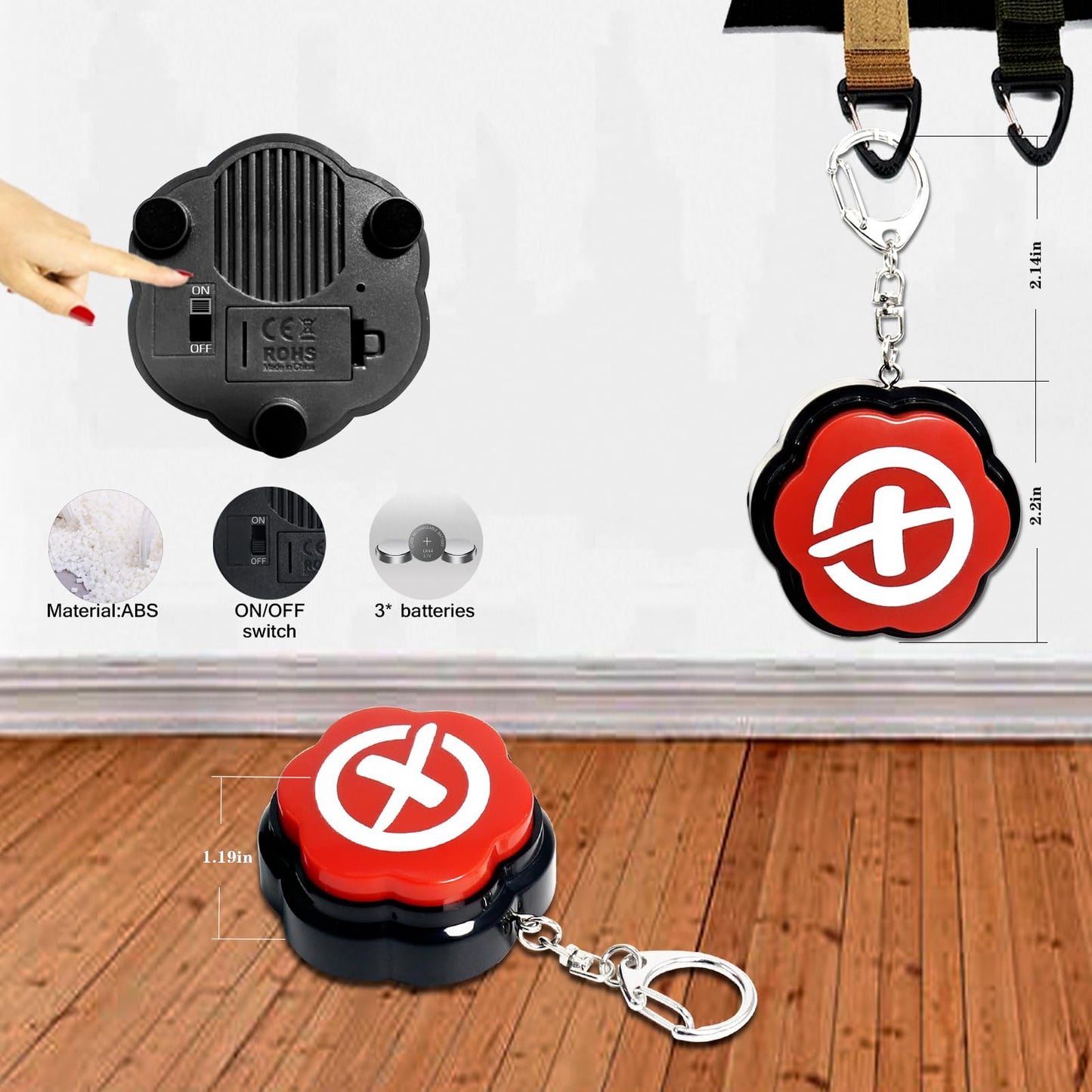 2 Pack Wrong Buzzers, Sound Buttons Portable Keychain with Sound, Answer Buzzers Set of 2, Incorrect Buzzers for Game Show, Wrong Buttons for Communication