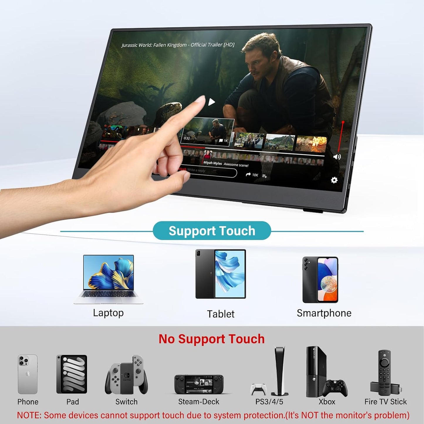 InnoView 15.6" Portable Monitor 60Hz Touchscreen 1080P 10-Point Touch Screen Monitor Portable with Protective Sleeve Built-in Stand, 1200:1 HDMI USB C Travel Monitors for Laptop, PC, Phone