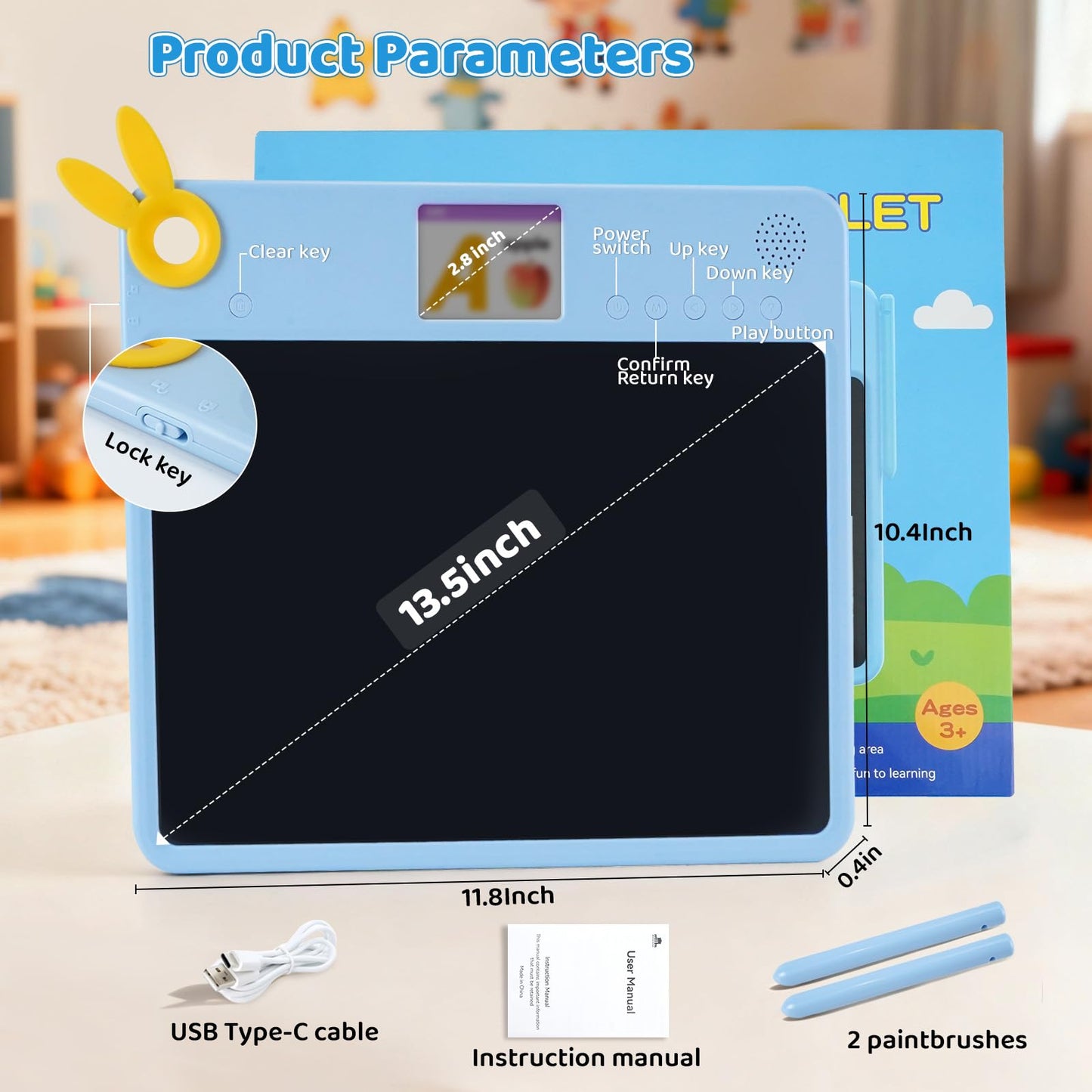 Kids LCD Writing Tablet 13.5'', Educational Drawing Board with Colour Screen, 100 Tracing Templates, 200+ Sight Words & Maths Games, Rechargeable Learning Toy for Boys & Girls Ages 3 to 7