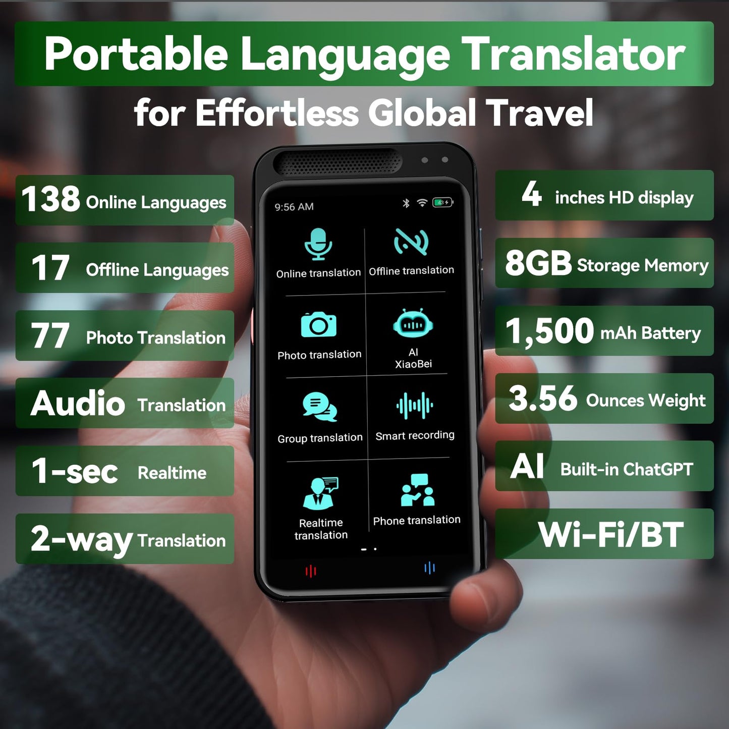 HALCONTORNO Smart Translator Device - Real Time Translation Device Two Way, Instant Portable Voice Translator for Travel Business, Traductor de Voz Instantaneo 2025, AI Translator, Offline Edition